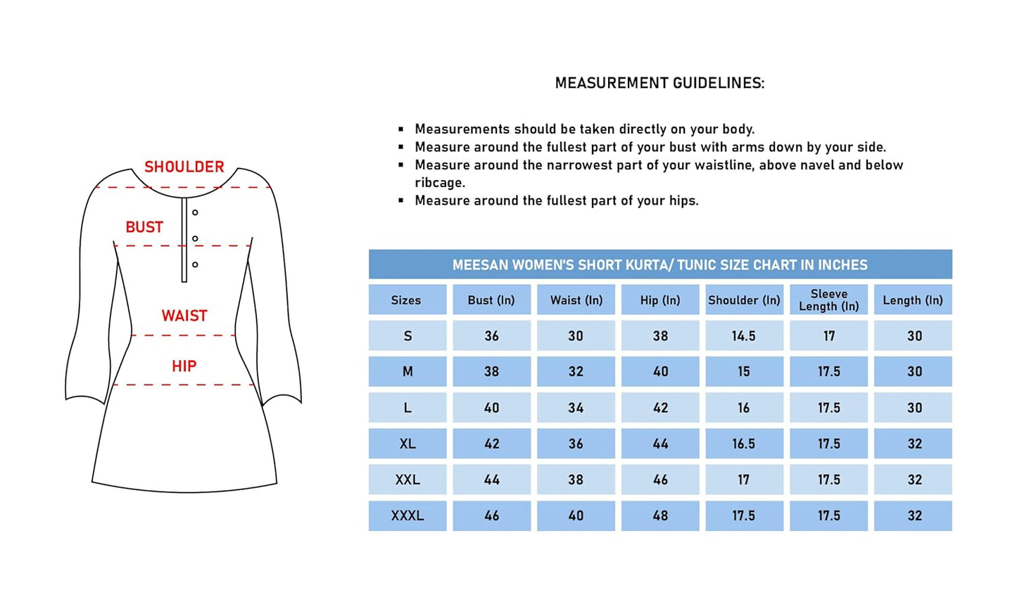 Meesan Women's Cotton 3/4 Slevee Solid Kurta