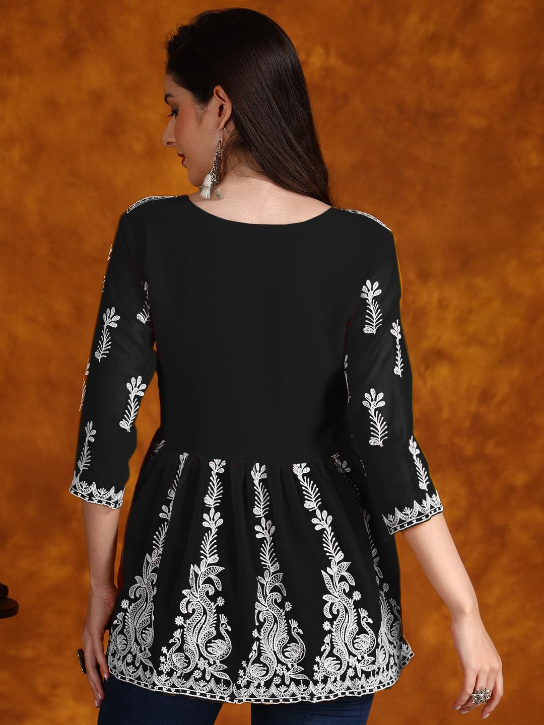 EthnicJunction Georgette Women Chikan Embroidery