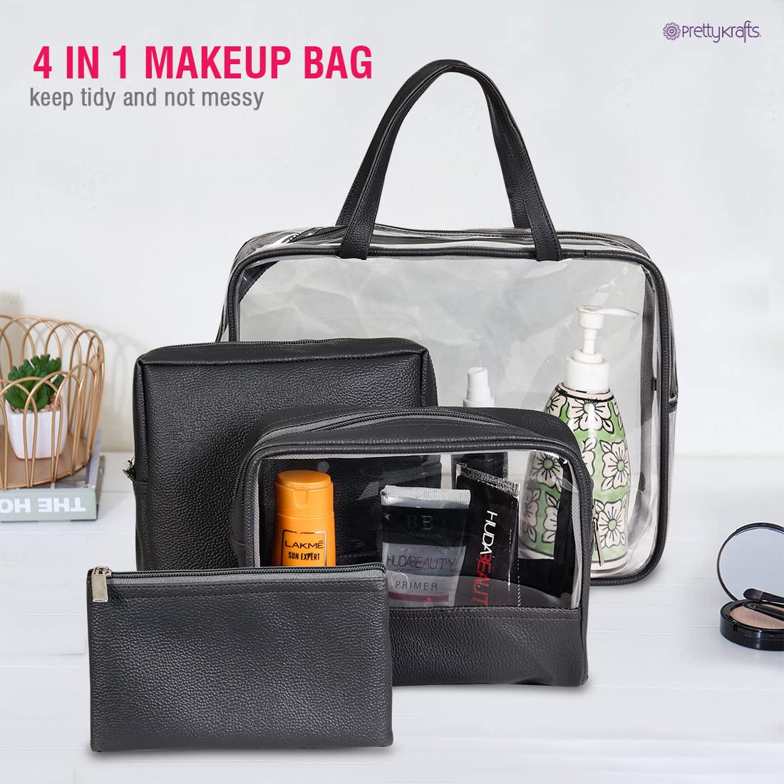 PrettyKrafts Set of 3 Multipurpose Transparent Pouch