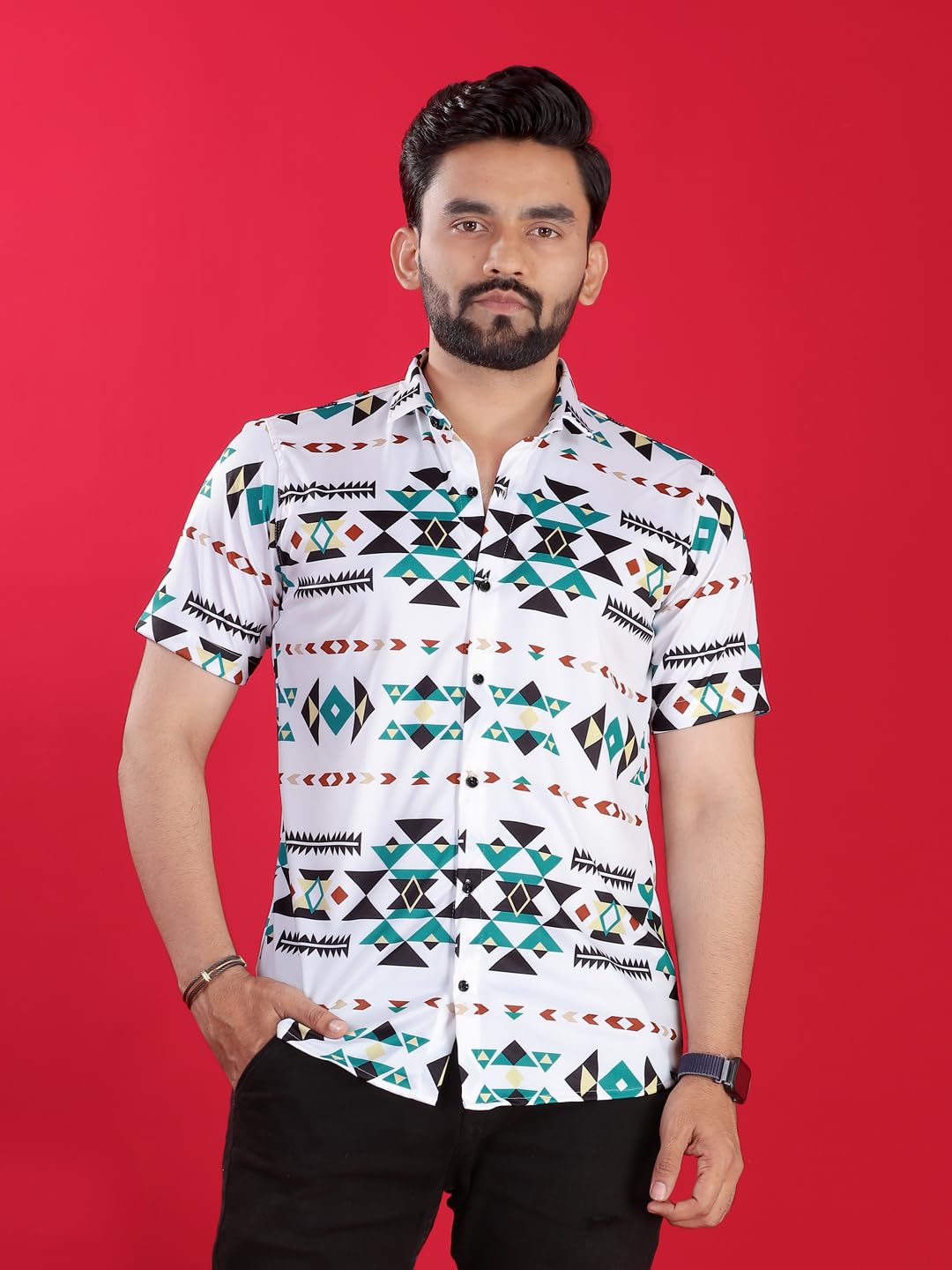 FABDECK Men's Short Sleeve Shirt, Aztec Geometric