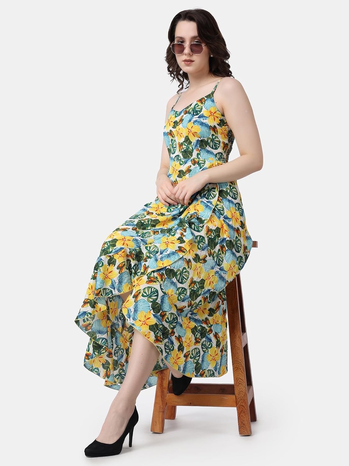 POPWINGS Casual Floral Printed Maxi Length Fit & Flare Dress for Women || Summer Dress for Women || Flare Maxi Dress for Women Stylish || Sleeveless Dress for Women