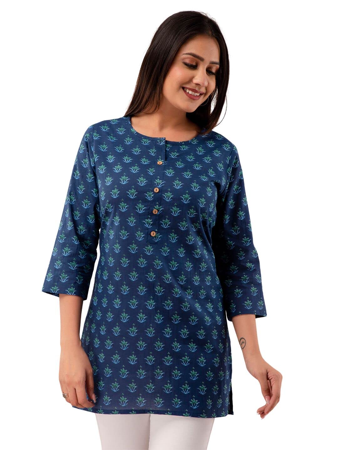 feranoid Women Cotton Printed Straight Short Kurti