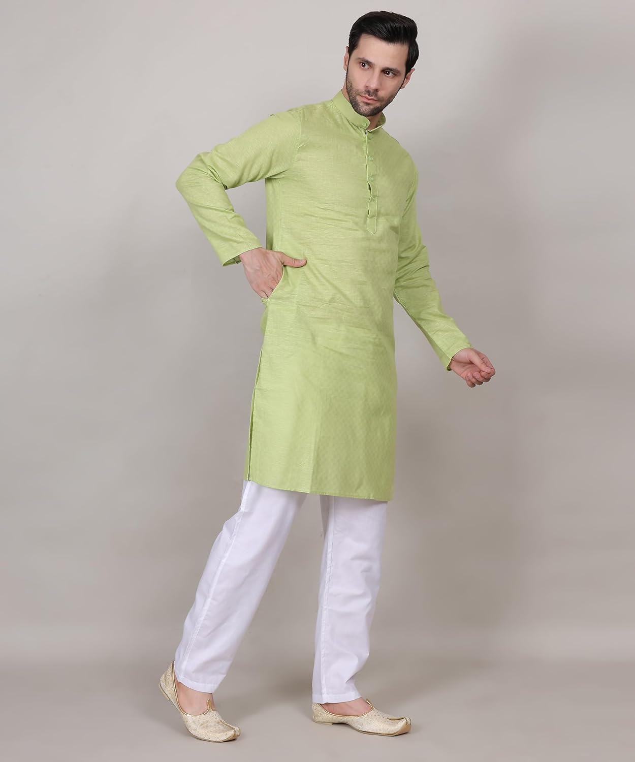 Men's Cotton Kurta, Mandarin Collar, Long Sleeve