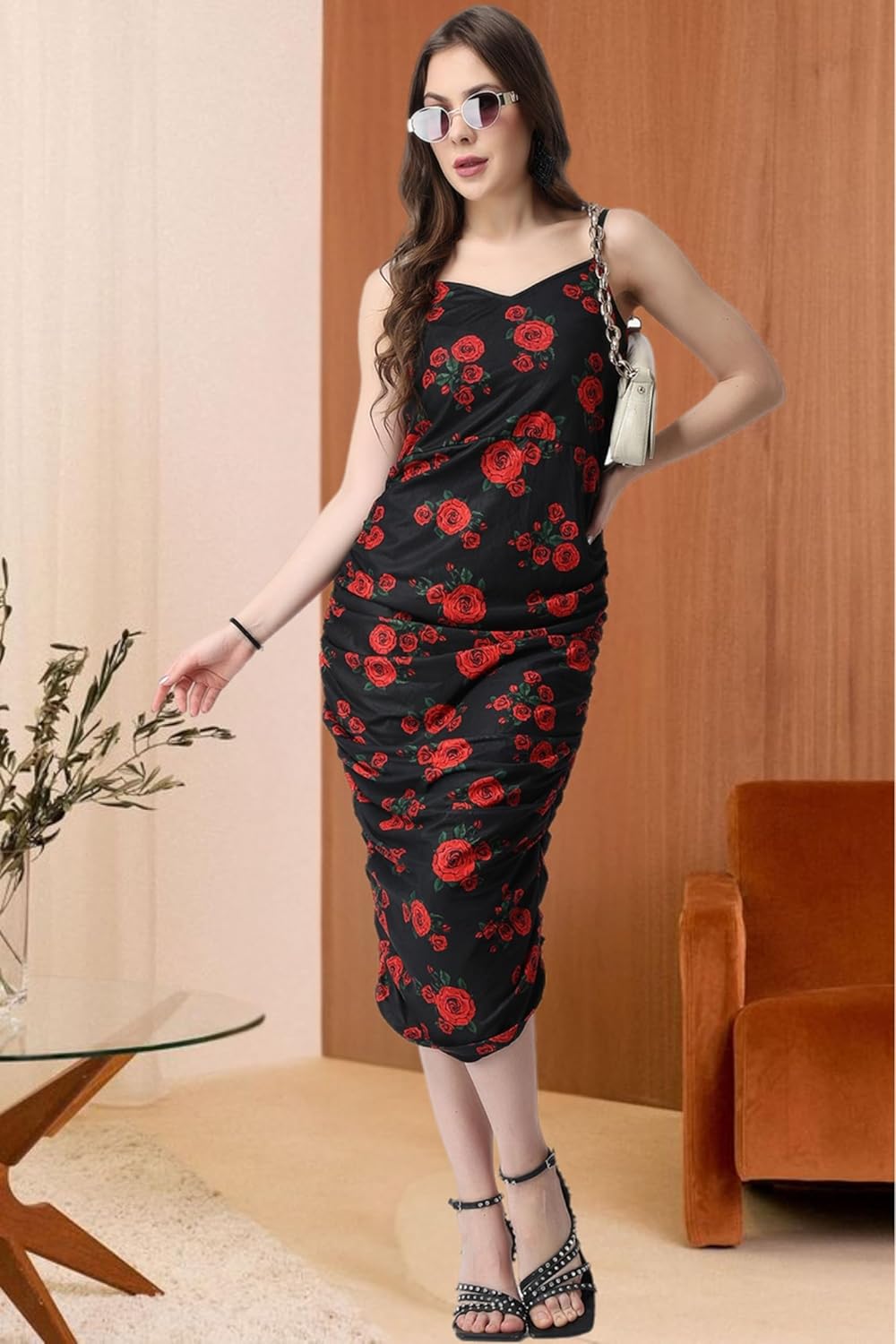 POPWINGS Casual Floral Printed Maxi Length Fit & Flare Dress for Women || Summer Dress for Women || Flare Maxi Dress for Women Stylish || Sleeveless Dress for Women