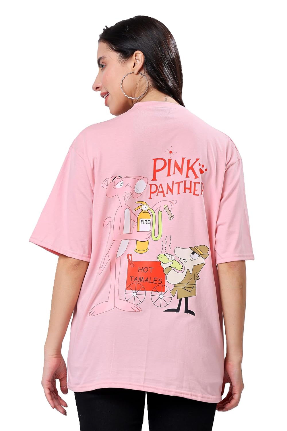 TQH Women's Casual Printed Round Neck, Oversized Longline Drop Shoulder Boho Style T-Shirt