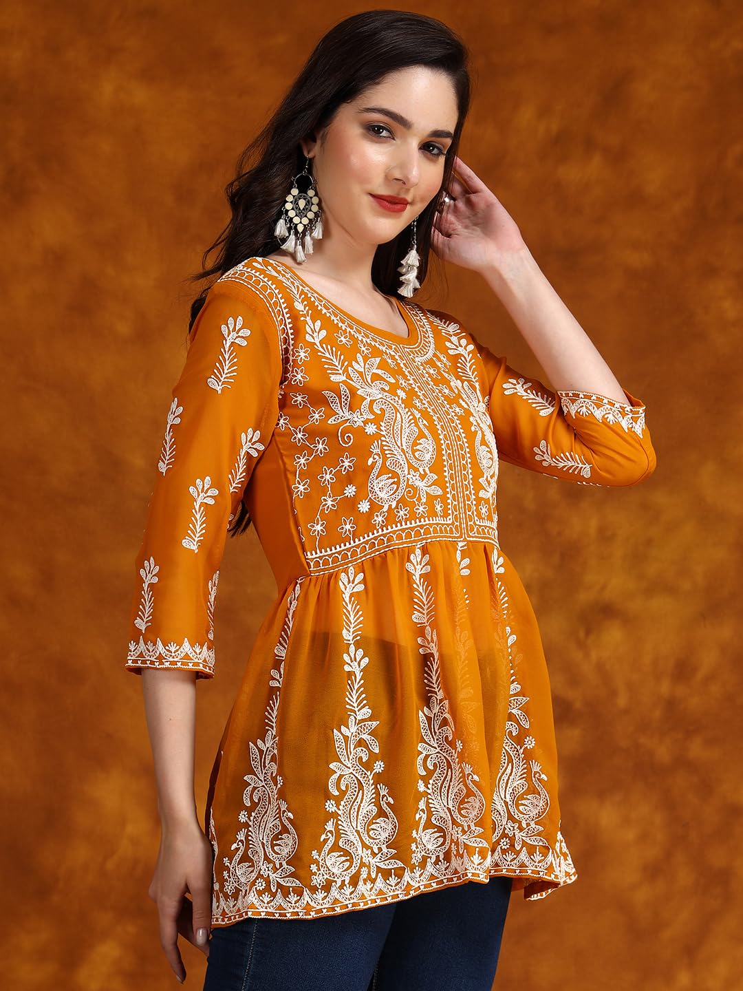 EthnicJunction Georgette Women Chikan Embroidery