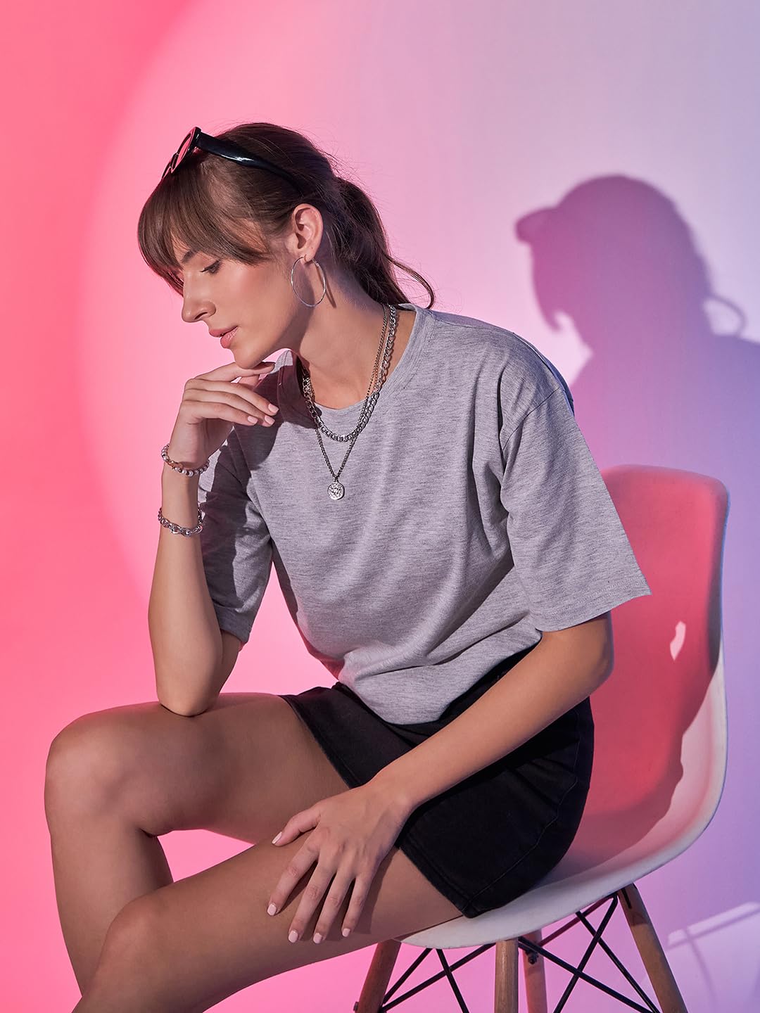 Boxy Fit Drop Shoulder Baggy Fit Cropped Tshirts Cotton Solid Loose Fit Round Neck Women Short T-Shirt