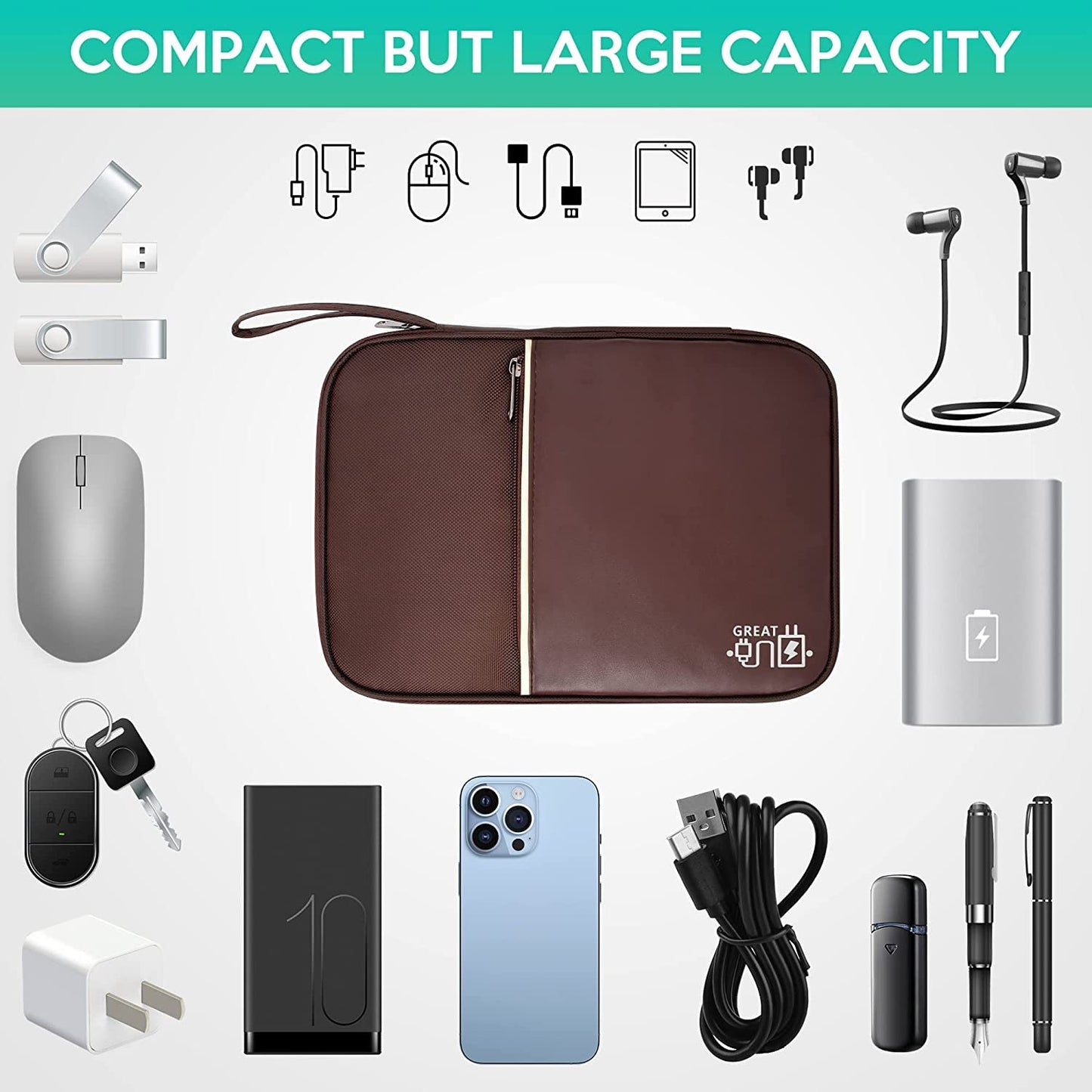 Electronics Organizer Bag Waterproof Carrying Pouch