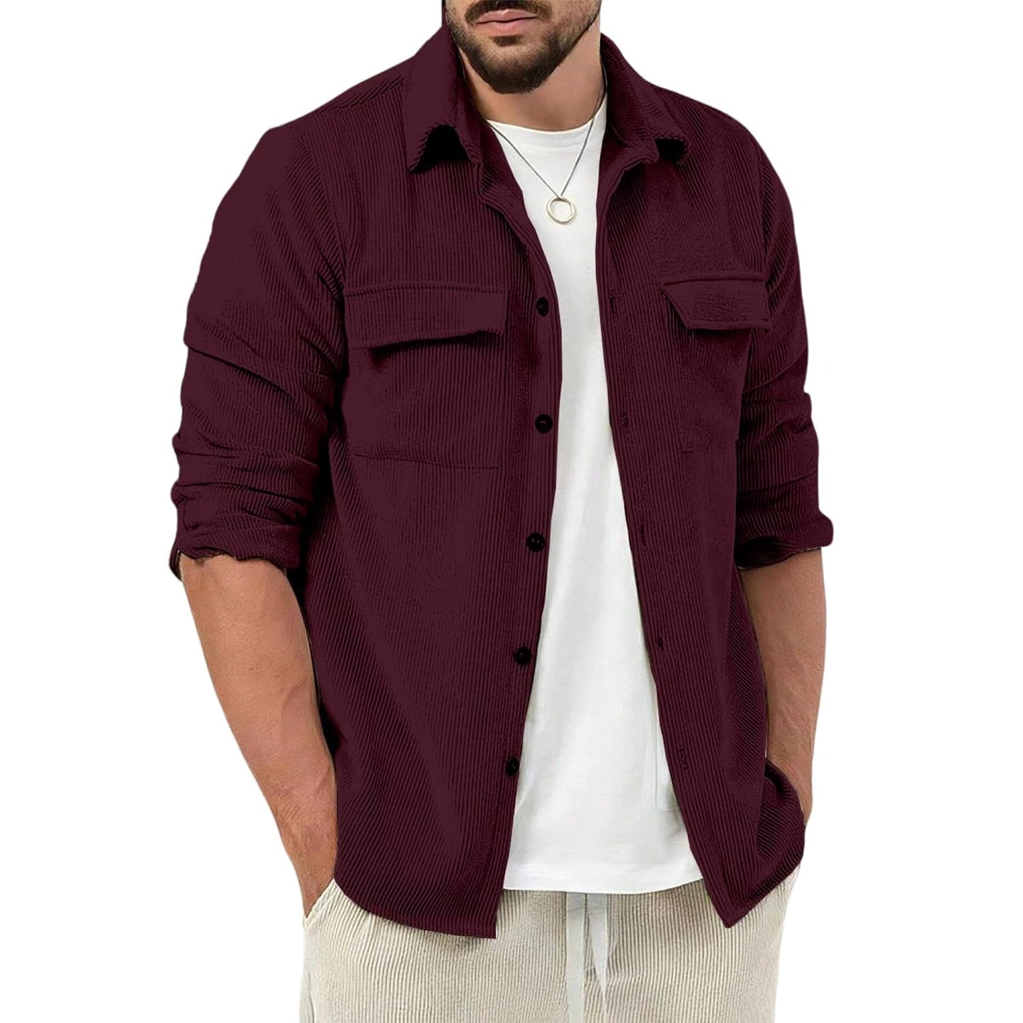 MiraMichi Corduroy Men's Full Sleeve Casual Striped