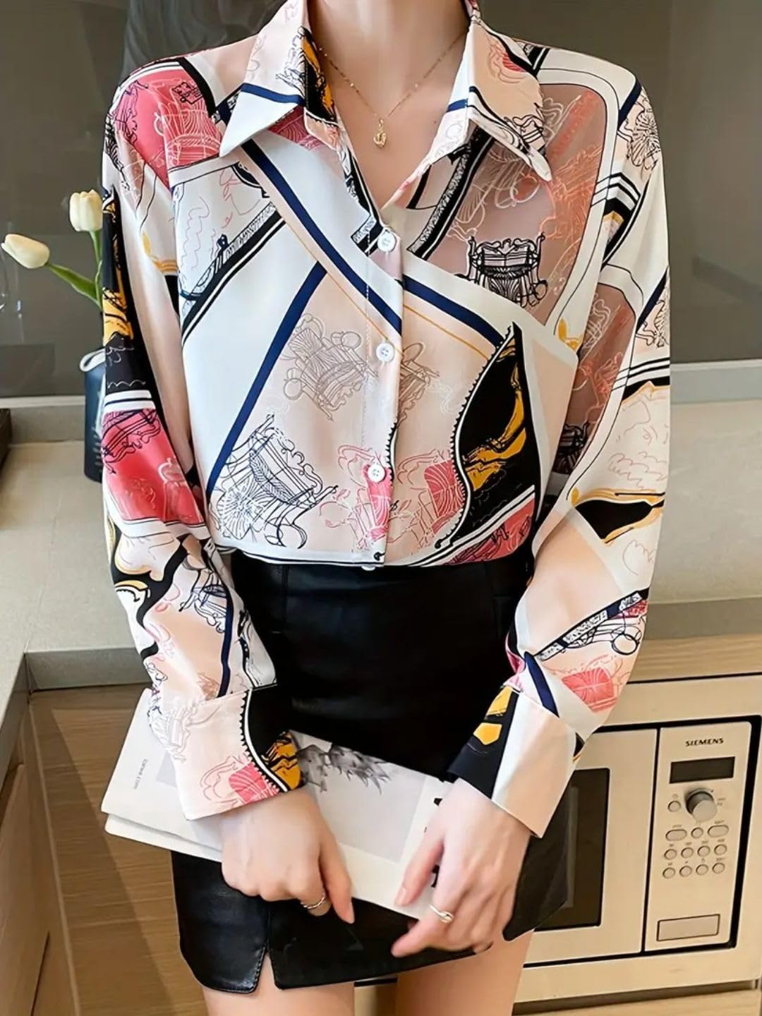 Trendy Queen Women's Printed Straight Mandarin Neck Shirt for Women's | Tops for Woman Shirts | Shirt for Women Stylish Western (SD778_S)