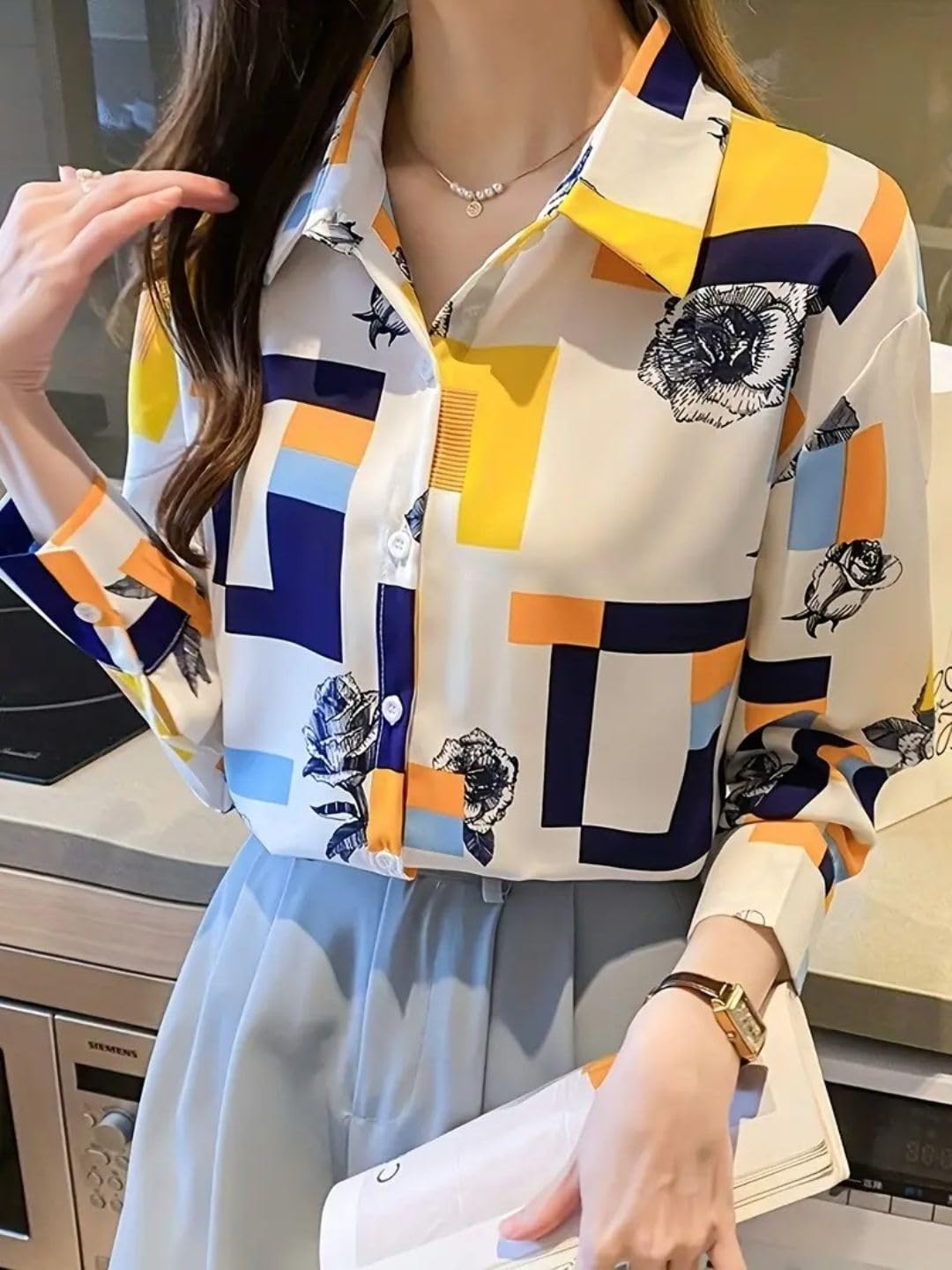 Trendy Queen Women's Printed Straight Mandarin Neck Shirt for Women's | Tops for Woman Shirts | Shirt for Women Stylish Western (SD778_S)