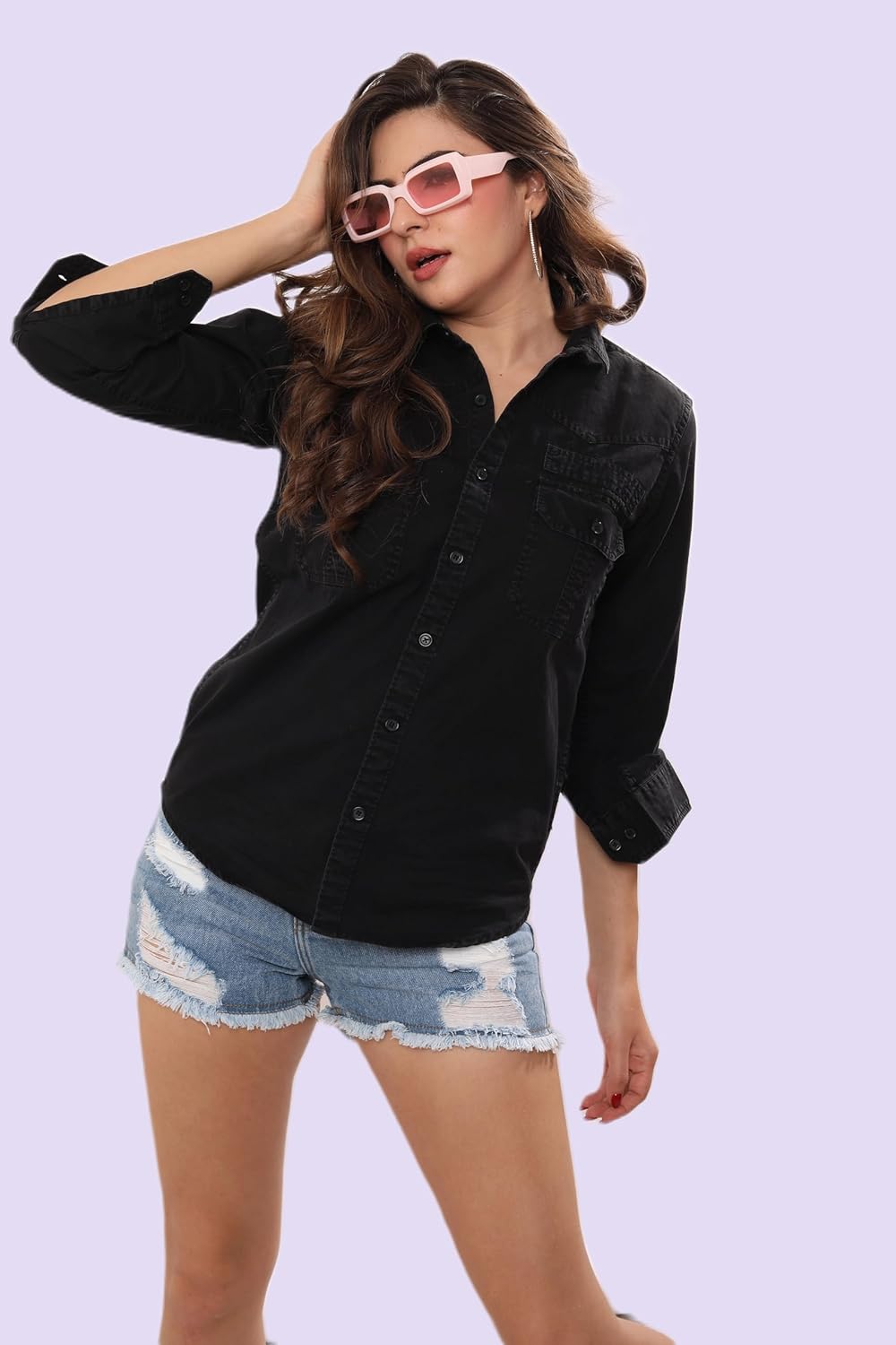 THIRD QUADRANT Black Oversized Shirts for Women