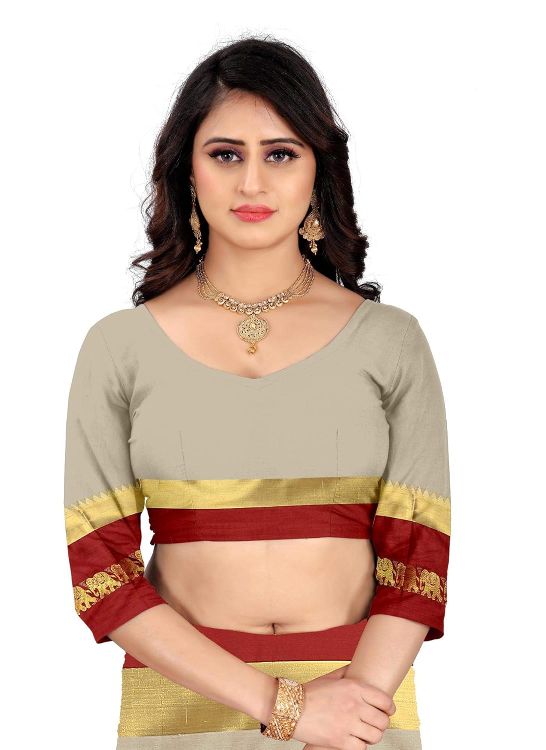 Women's Cotton Silk Plain Zari Work Designer Saree