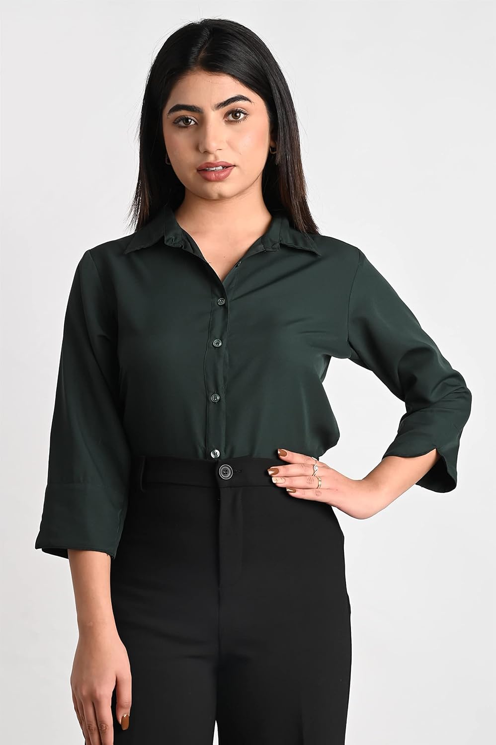 GM SARA Women's Polyester Stylish Regular Fit Button Down Plain Solid Formal Casual Shirts for Women Office Wear