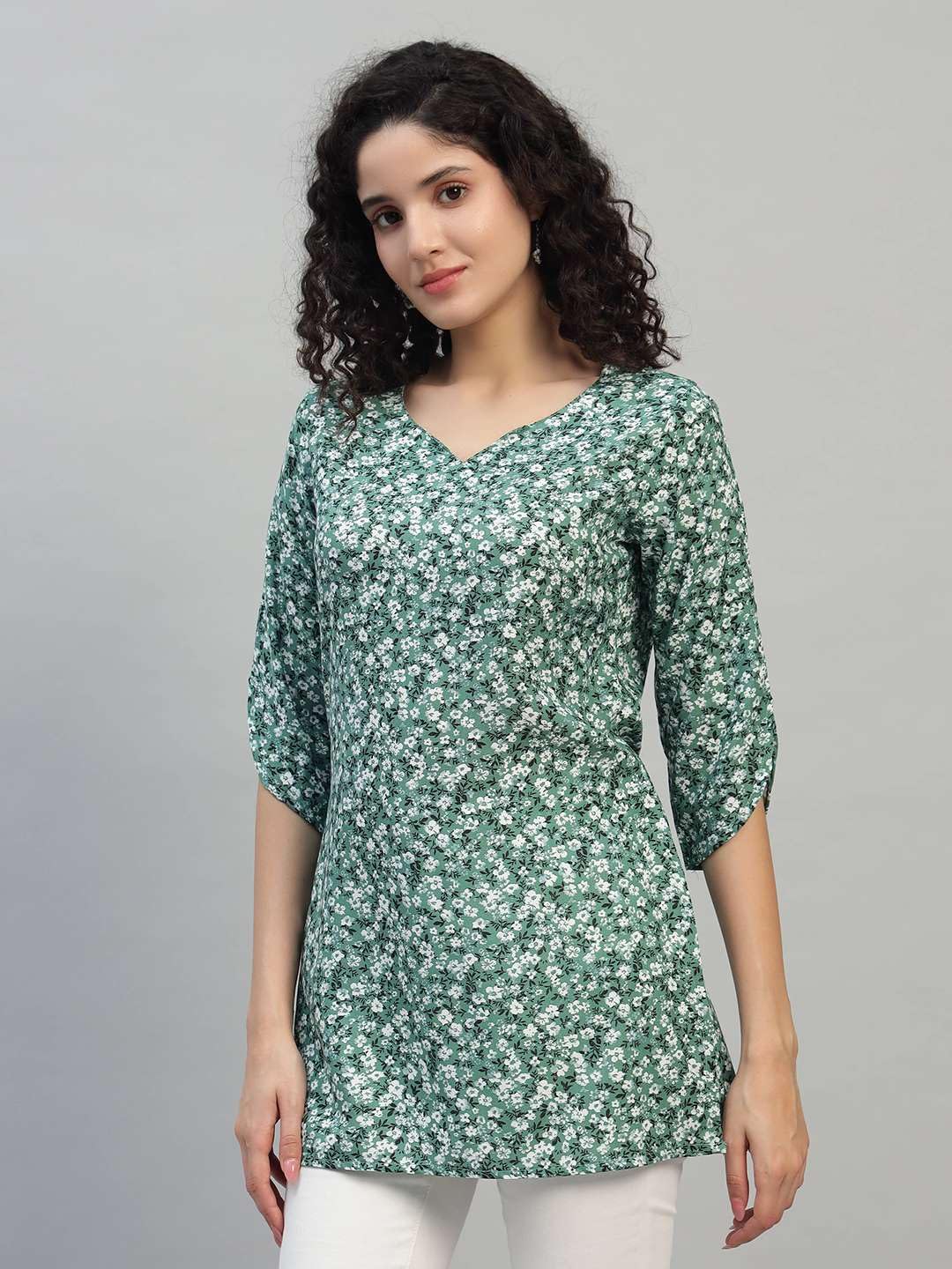 VEERSTOW Women's Cotton Short Kurti 3/4 Sleeve