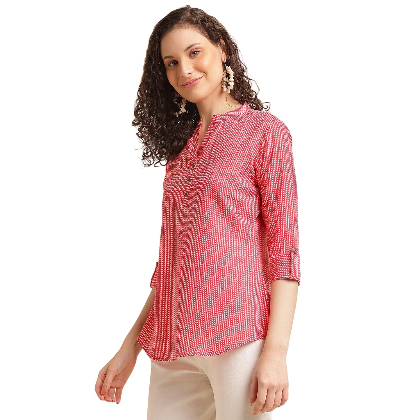 NAINVISH Tops for Women Printed Regular Fit Shirt Top for Women|Tops for Women Stylish Latest|Office Wear Tops for Women|Cotton Blend Tops for Women