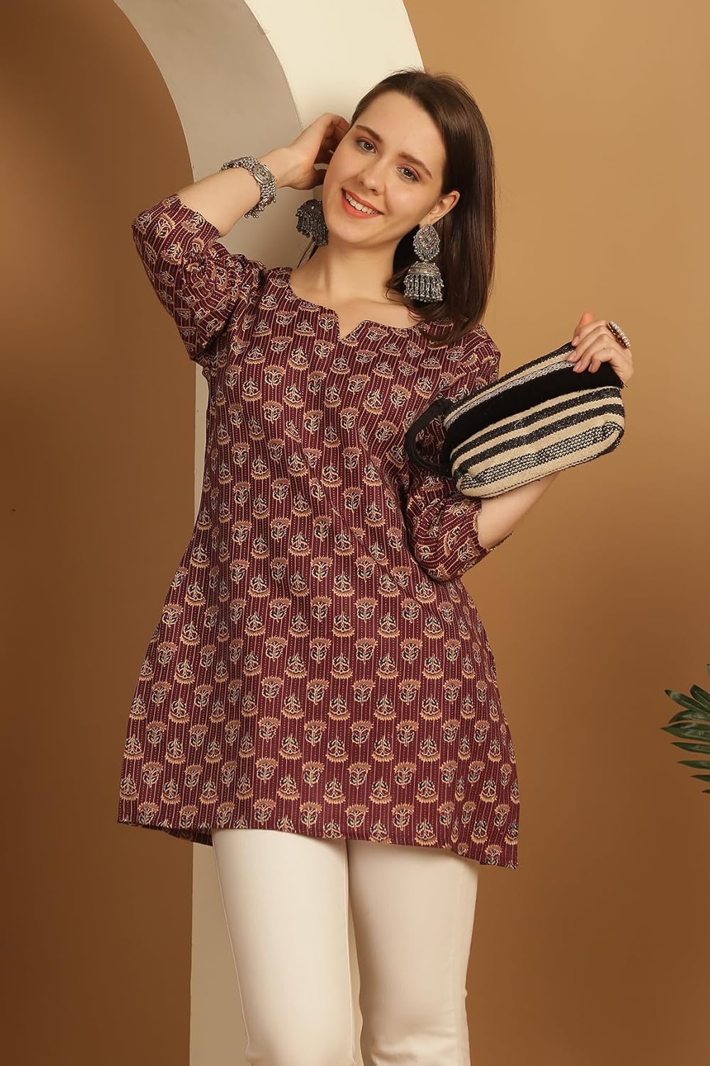 Rajnandini Women's Cotton Straight Fit Tunic Foil Printed