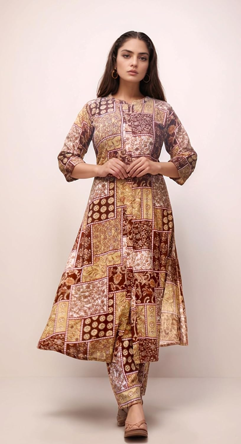 Women's Cotton Blend Floral Printed A-line Kurta