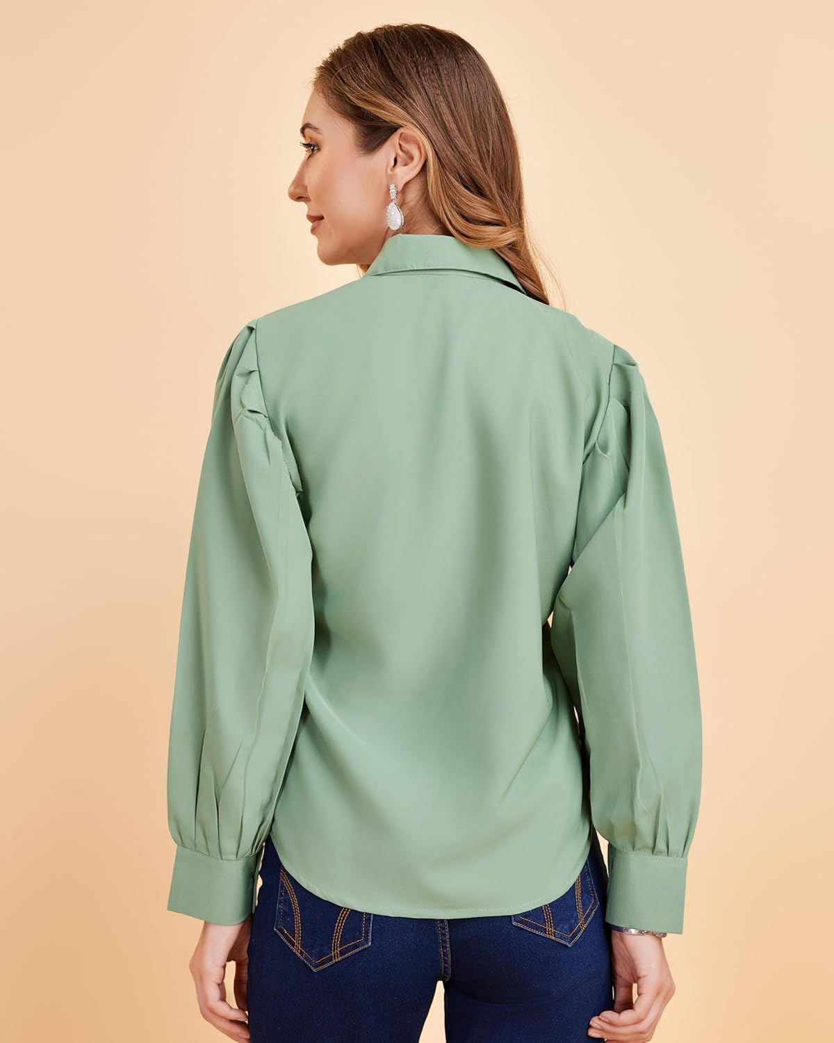 harshiv Enterprise Women's Crepe Casual Balloon Sleeve Shirt | Stylish Lightweight Top for Office, Travel Comfortable, Breathable, Easy to Care Fabric