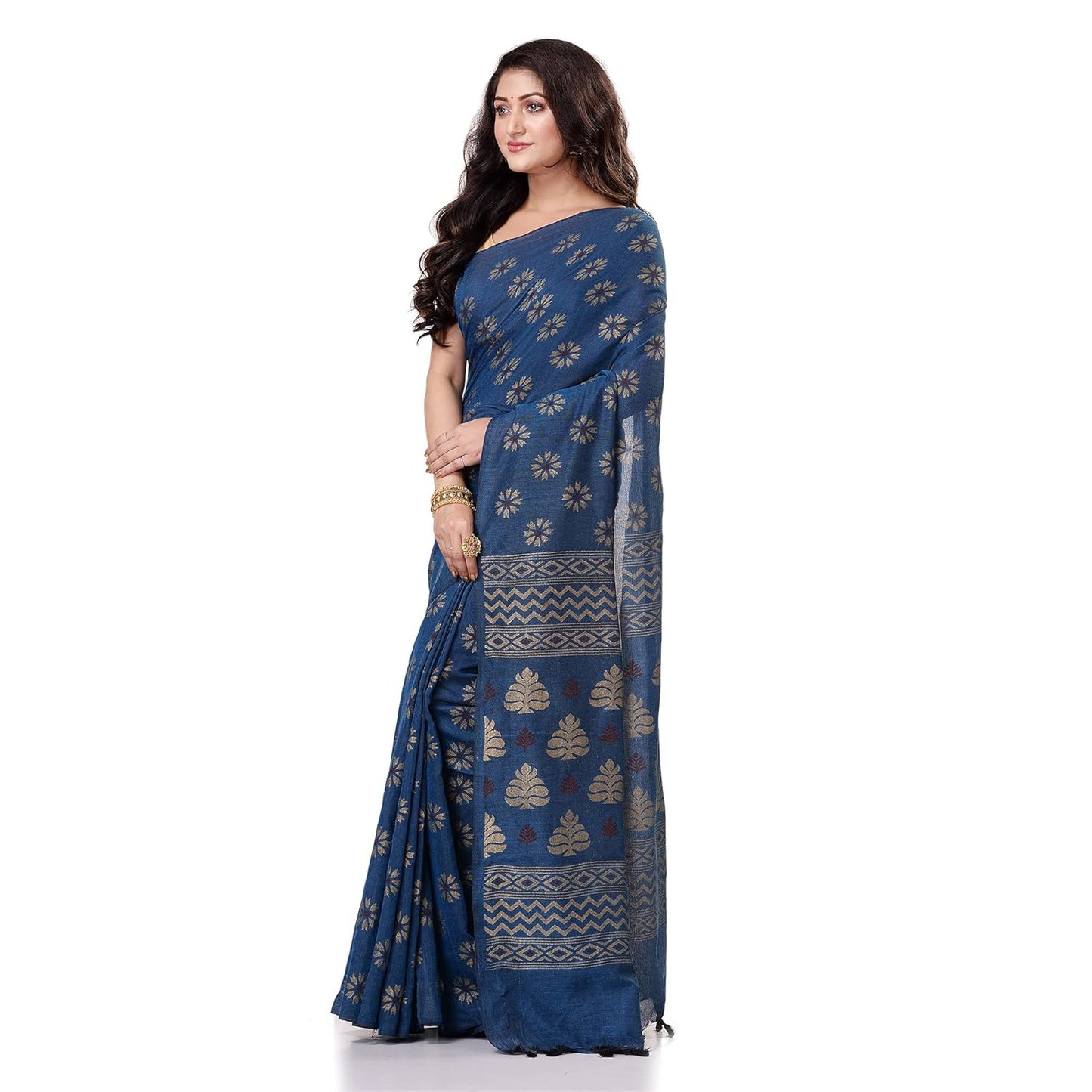 Women`sl Tant Work Design Soft Saree With Blouse Piece