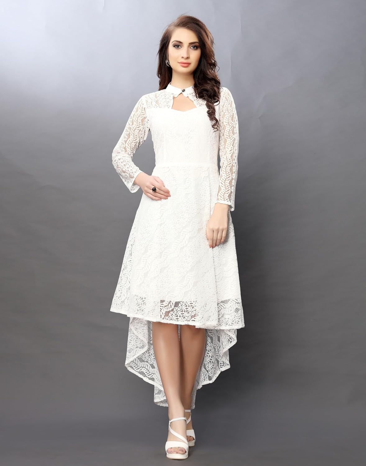 hemang fashion Women's Russel Net Fit & Flare High-Low Dress, Trend with High Low Stylish Western Look