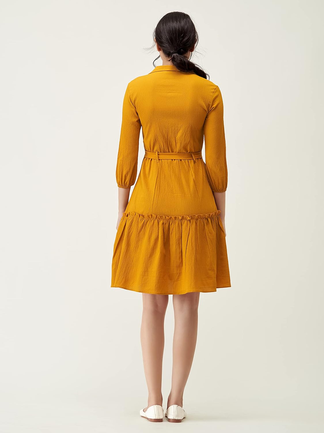 AASK Women Peplum Gathared Stylish Dress with Belt