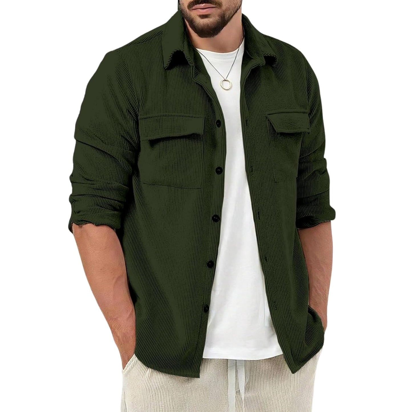 MiraMichi Corduroy Men's Full Sleeve Casual Striped