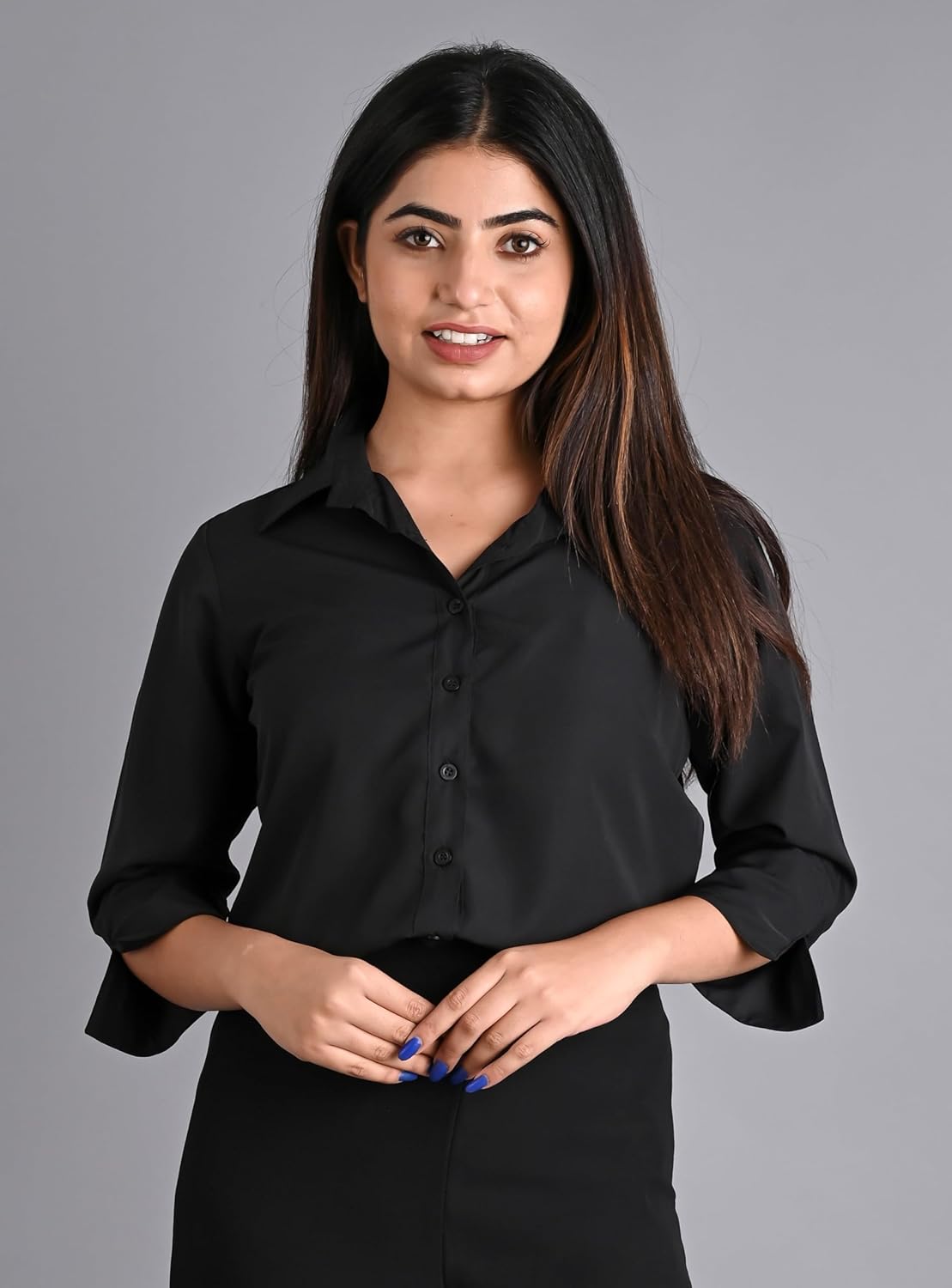 GM SARA Women's Polyester Stylish Regular Fit Button Down Plain Solid Formal Casual Shirts for Women Office Wear