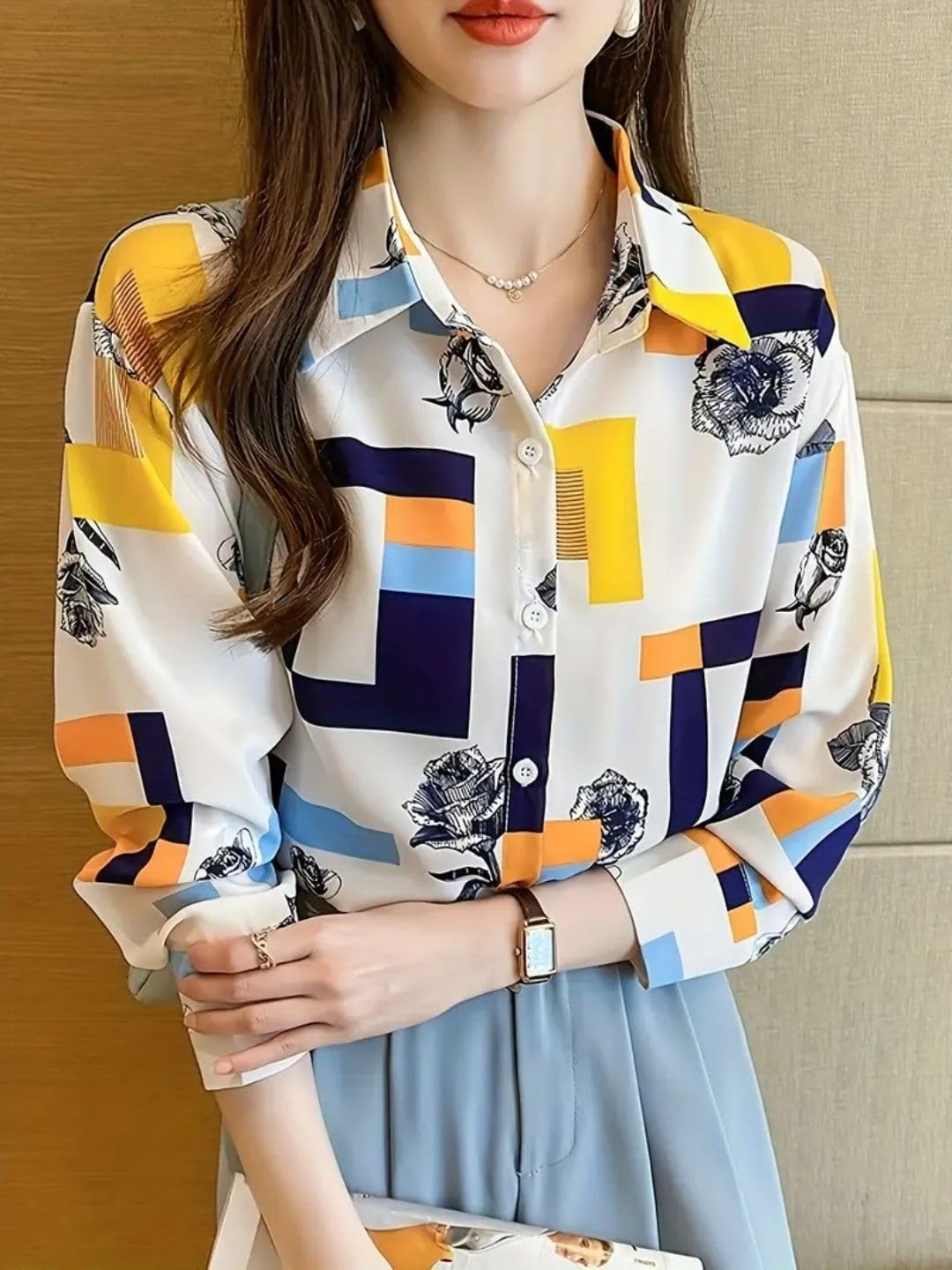 Trendy Queen Women's Printed Straight Mandarin Neck Shirt for Women's | Tops for Woman Shirts | Shirt for Women Stylish Western (SD778_S)
