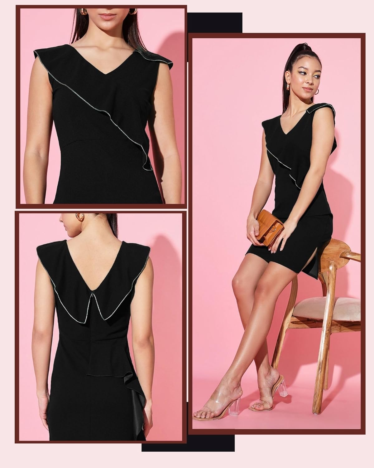 ADDYVERO V-Neck Sleeveless Cotton Blend Solid Bodycon Knee-Length Women Dress