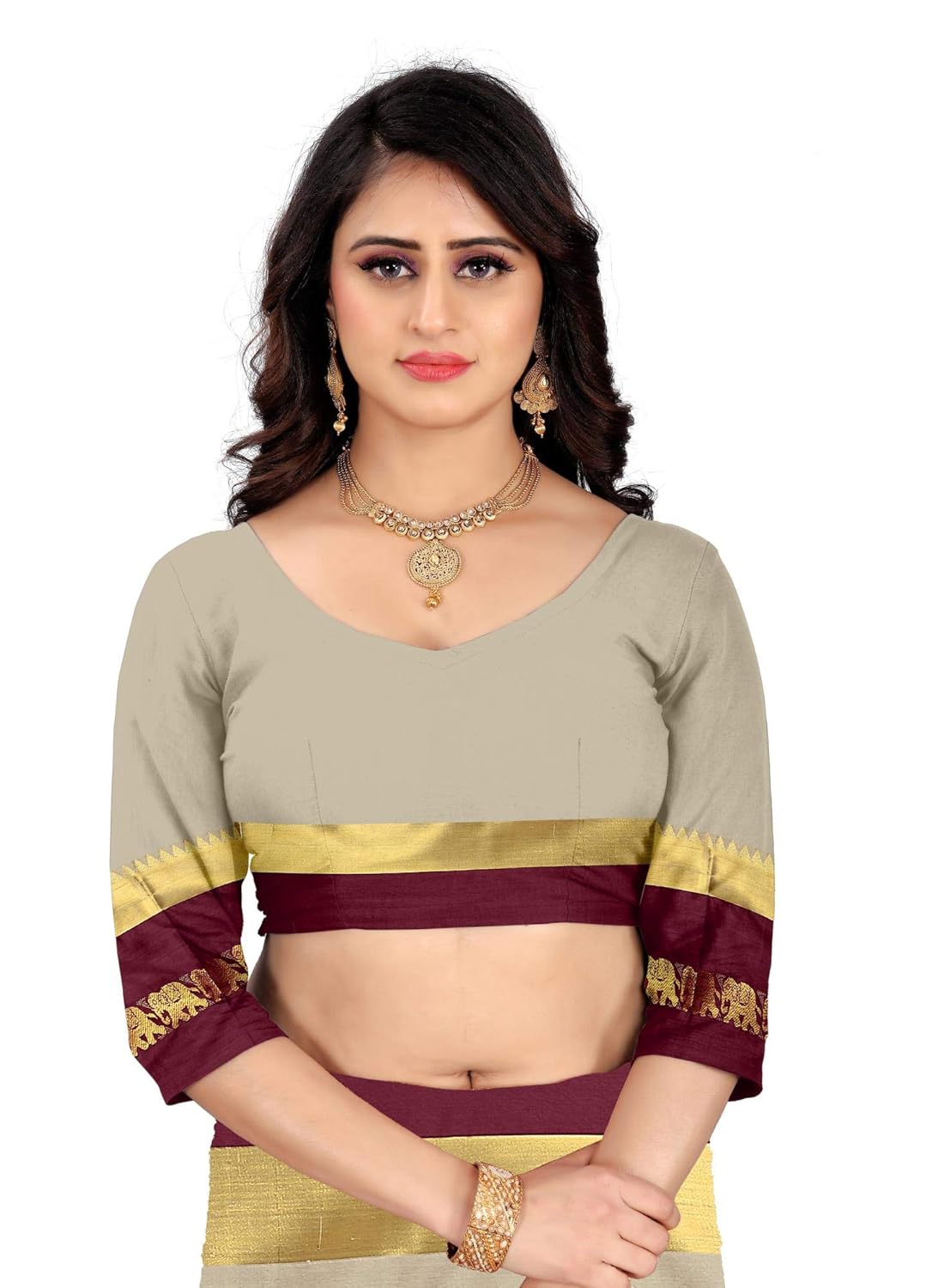 Women's Cotton Silk Plain Zari Work Designer Saree