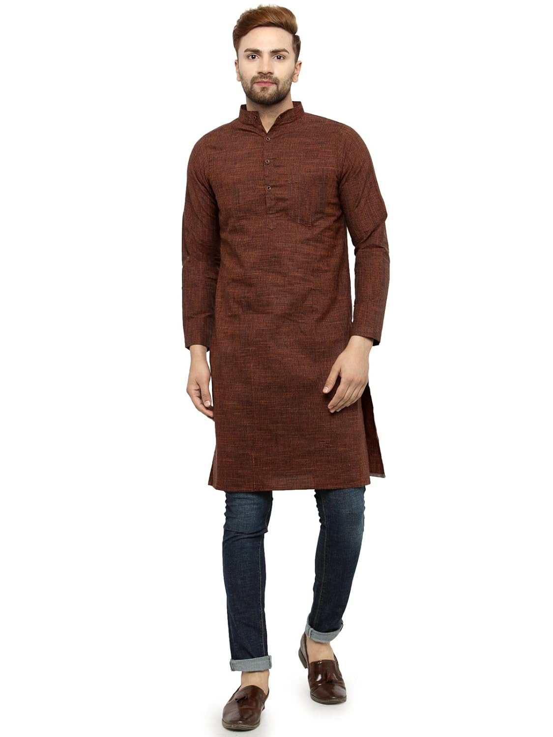 Enchanted Drapes Mens' Solid Cotton Long Kurta