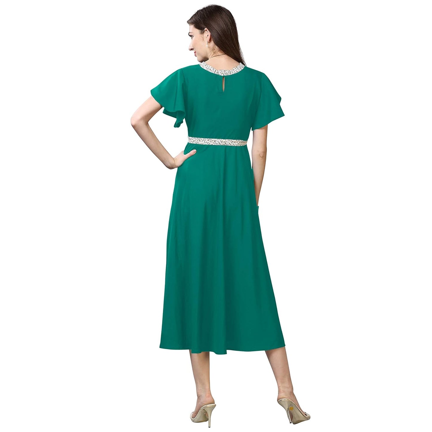 OOMPH! Women's Crepe A-Line Maxi Dress
