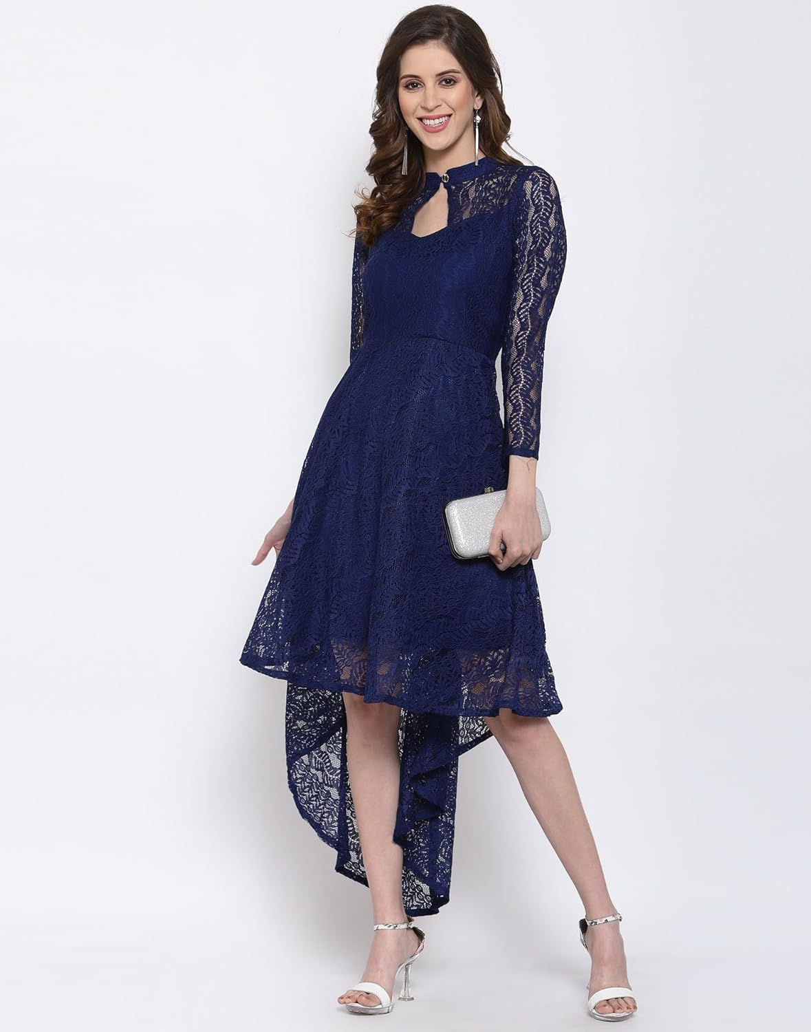 hemang fashion Women's Russel Net Fit & Flare High-Low Dress, Trend with High Low Stylish Western Look