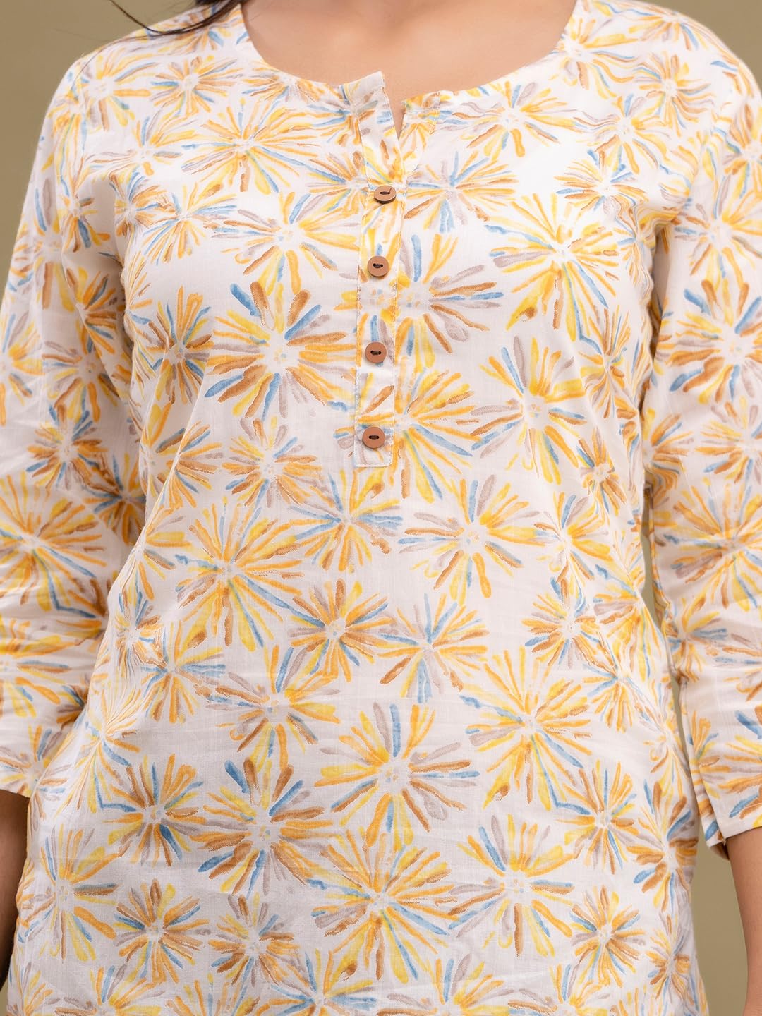 feranoid Women Cotton Printed Straight Short Kurti