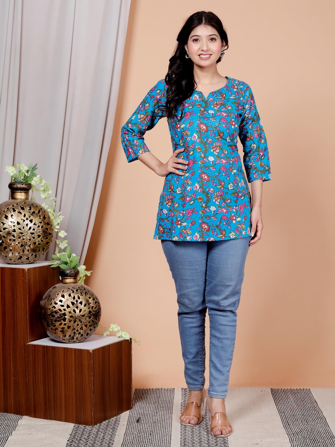 Women's Casual Jaipuri Cotton Printed Short Kurta