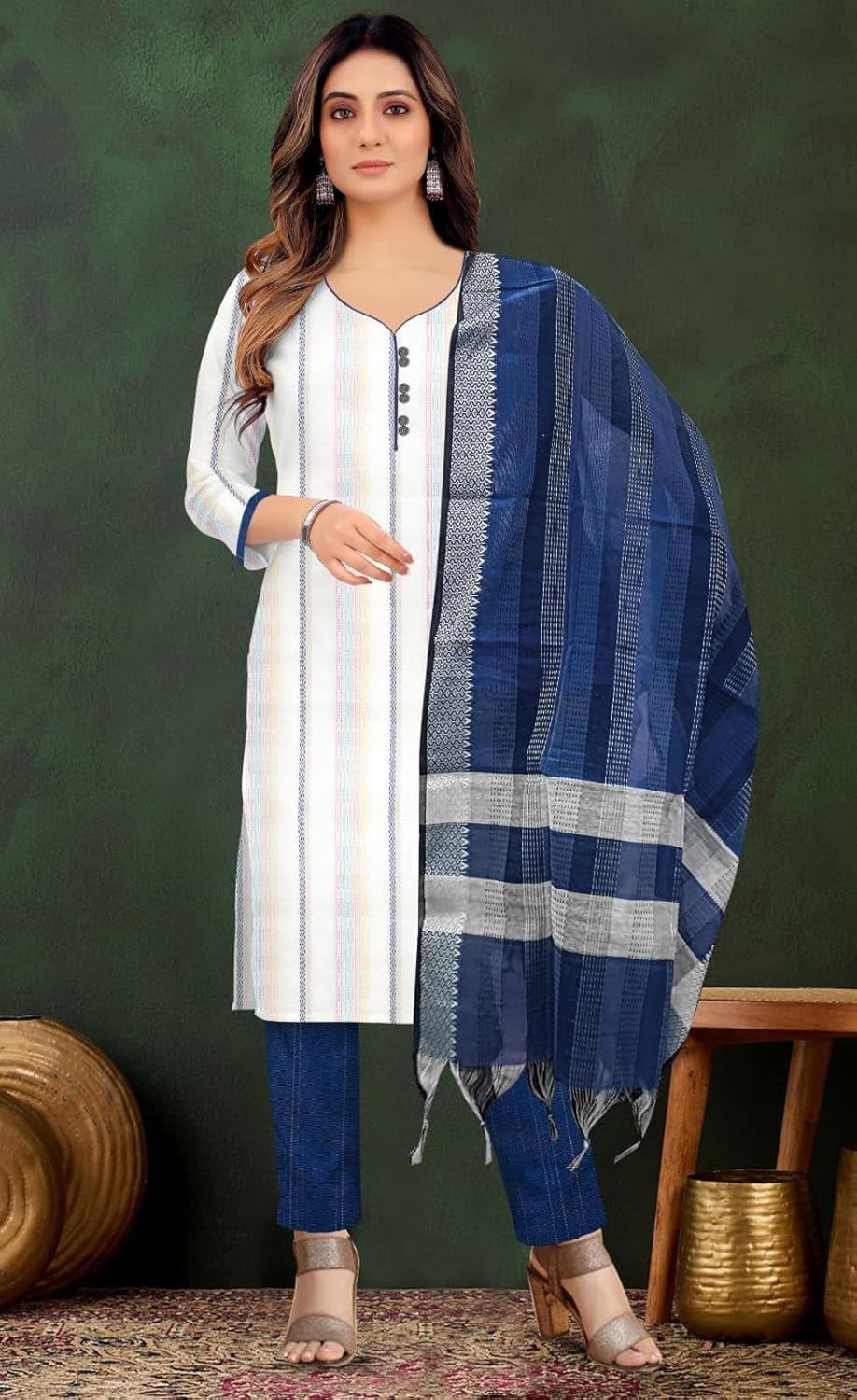 Women's Khadi Cotton Regular Fit Kurta Set With Dupata