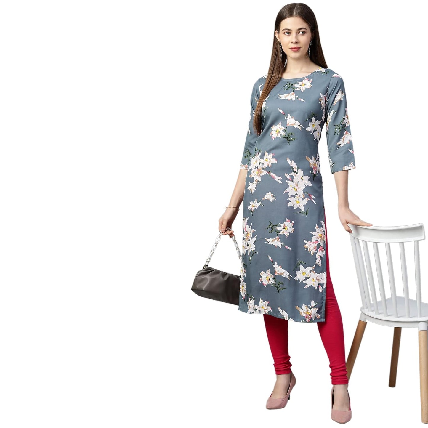 GoSriKi Women's Crepe Printed Straight Kurta