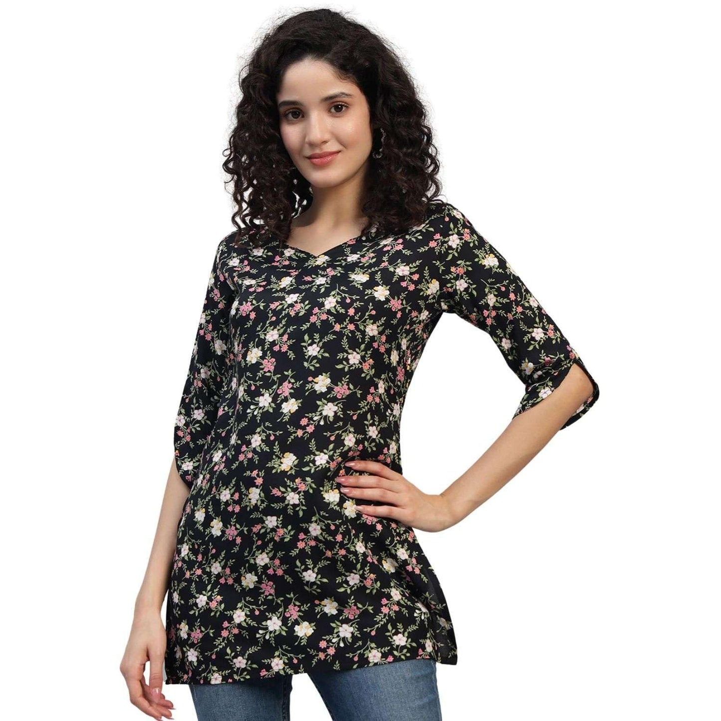 VEERSTOW Women's Cotton Short Kurti 3/4 Sleeve