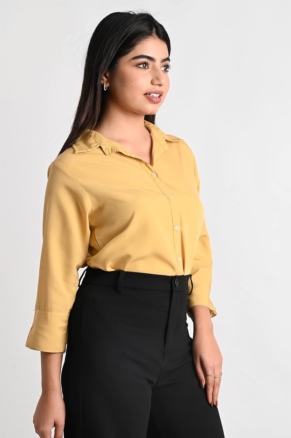 GM SARA Women's Polyester Stylish Regular Fit Button Down Plain Solid Formal Casual Shirts for Women Office Wear