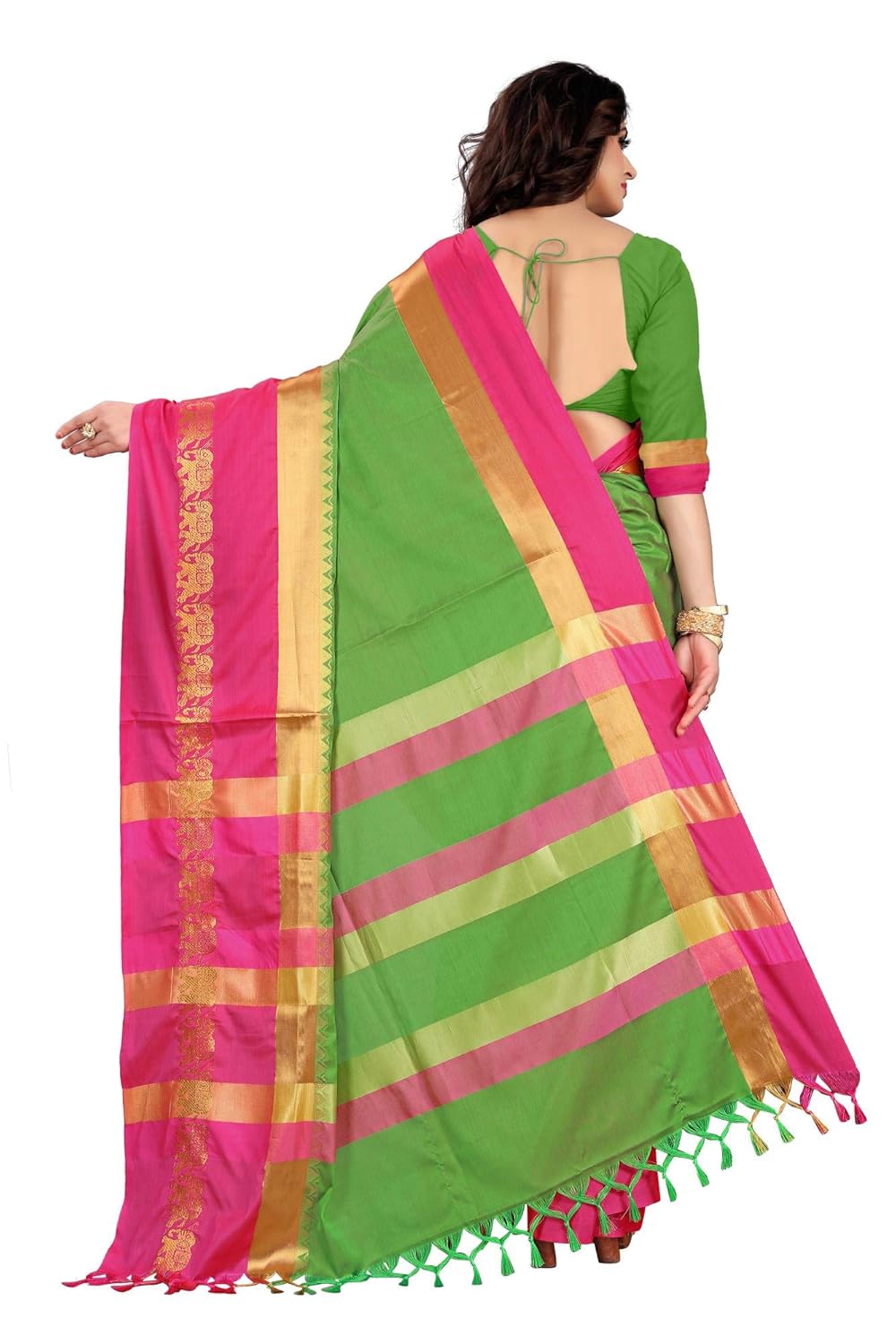 Women's Cotton Silk Plain Zari Work Designer Saree