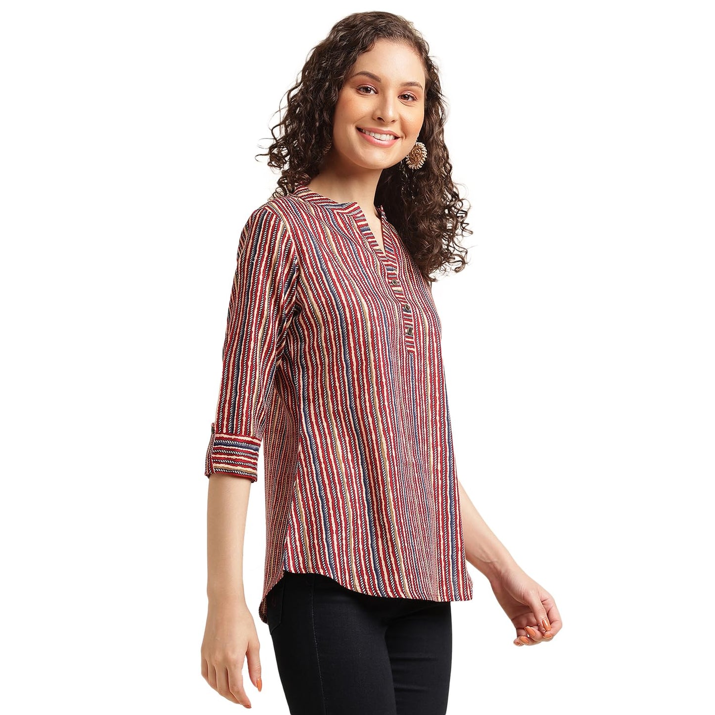NAINVISH Tops for Women Printed Regular Fit Shirt Top for Women|Tops for Women Stylish Latest|Office Wear Tops for Women|Cotton Blend Tops for Women