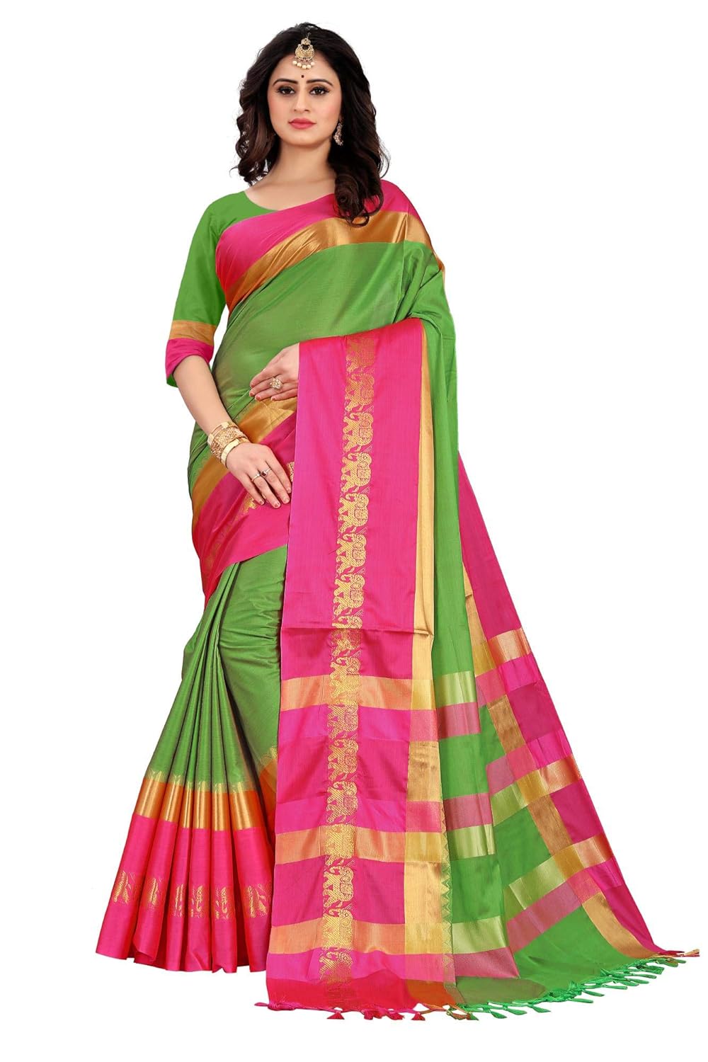 Women's Cotton Silk Plain Zari Work Designer Saree