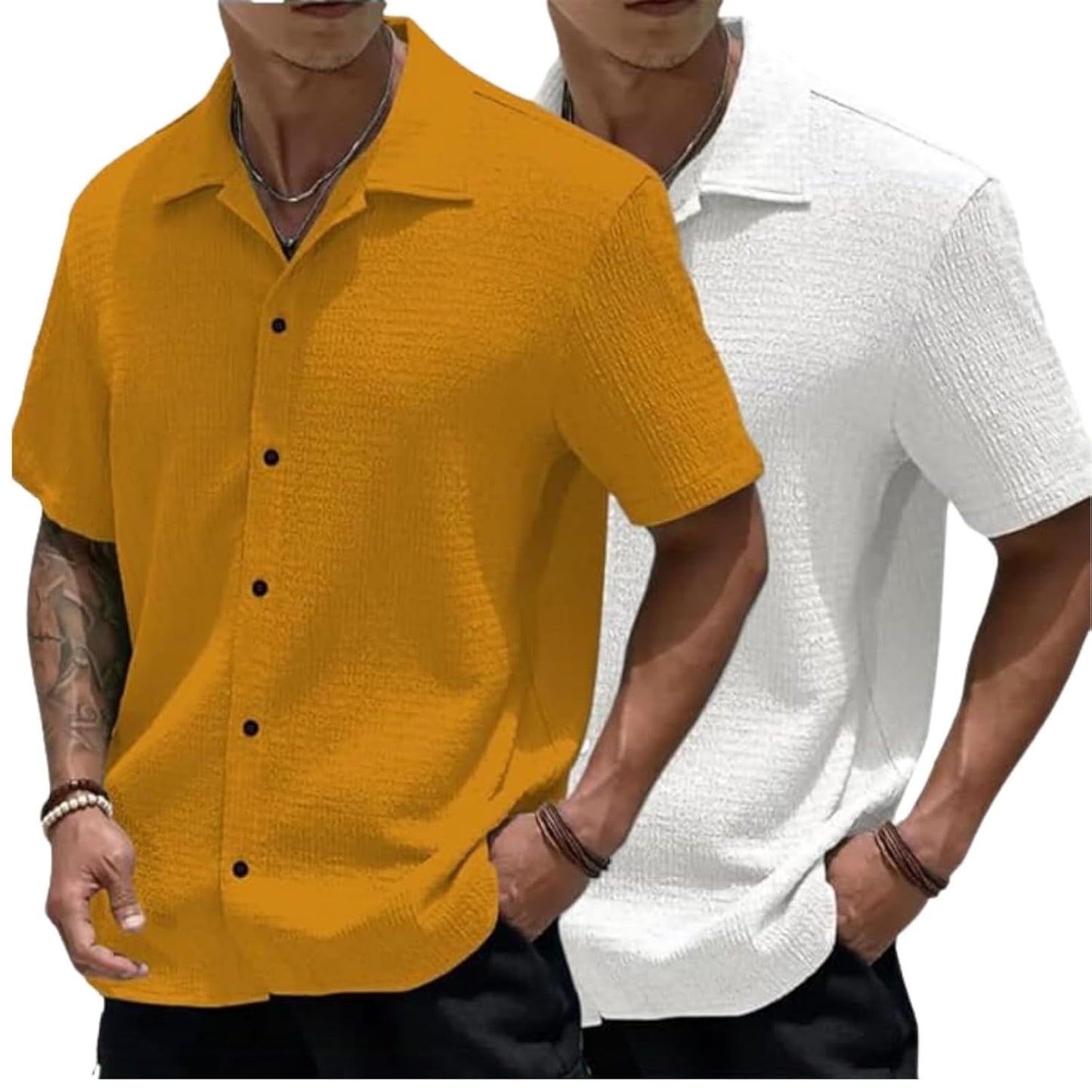 MiraMichi Men's Slim Fit Half Sleeve Polycotton Casual