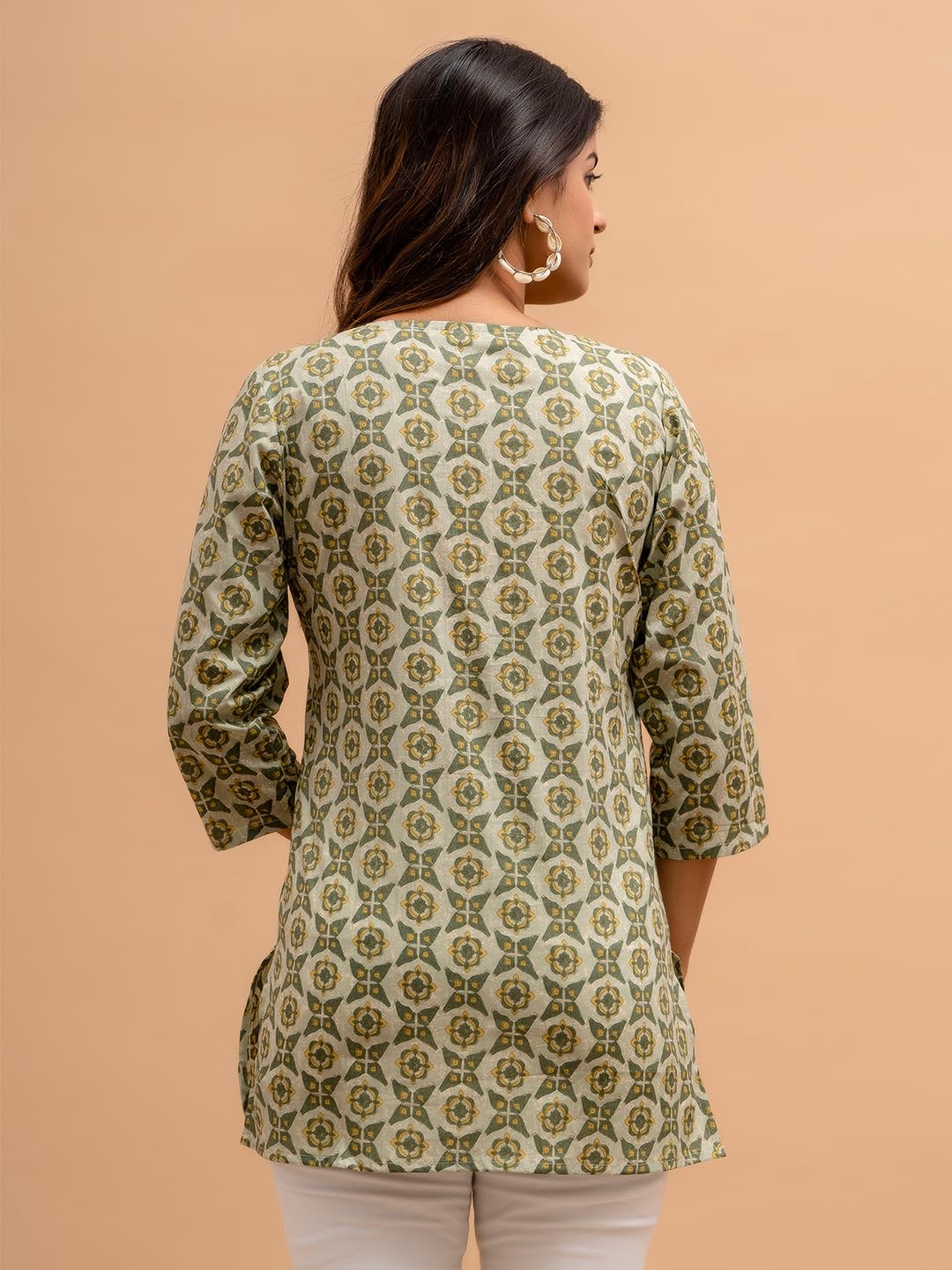 feranoid Women Cotton Printed Straight Short Kurti