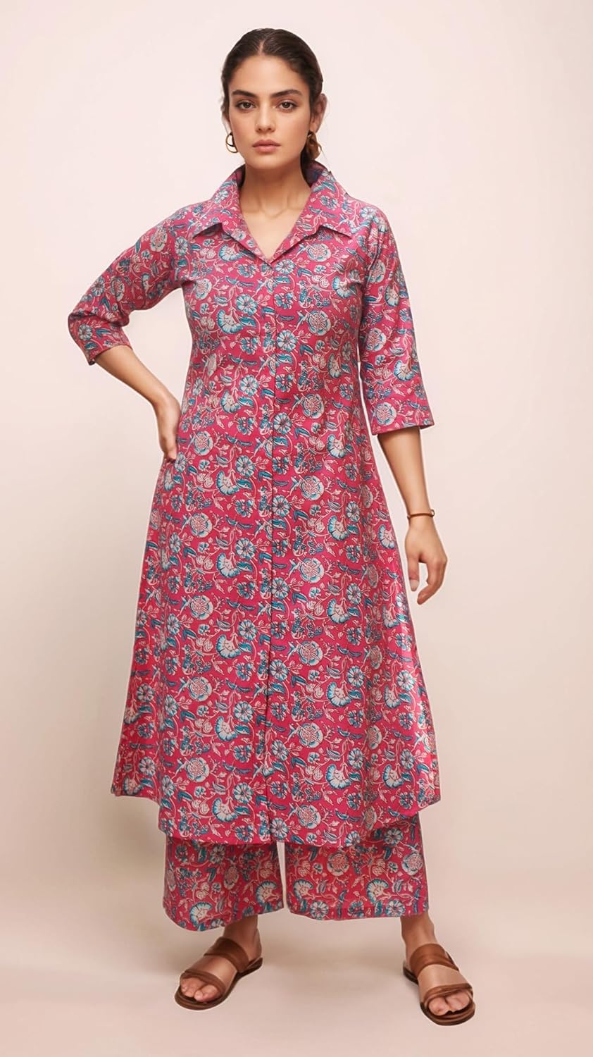Women's Cotton Blend Floral Printed A-line Kurta