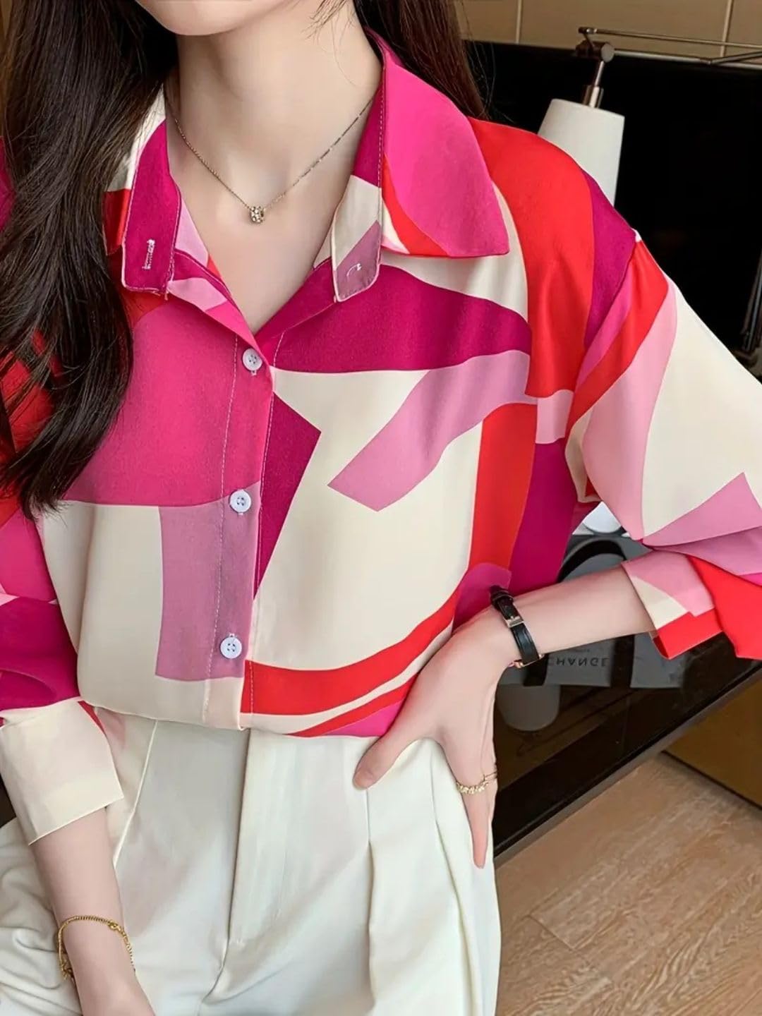 Trendy Queen Women's Printed Straight Mandarin Neck Shirt for Women's | Tops for Woman Shirts | Shirt for Women Stylish Western (SD778_S)