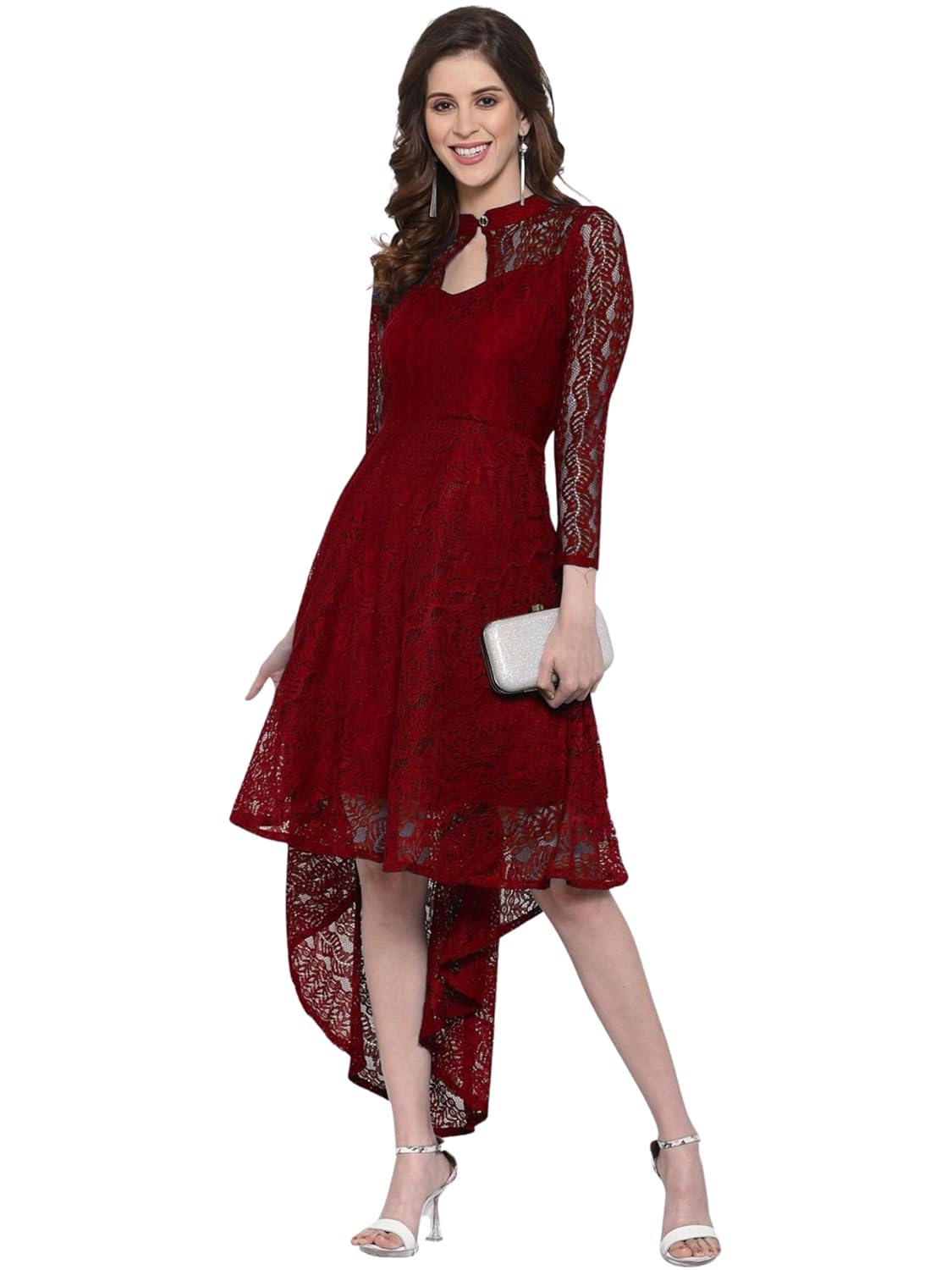 hemang fashion Women's Russel Net Fit & Flare High-Low Dress, Trend with High Low Stylish Western Look