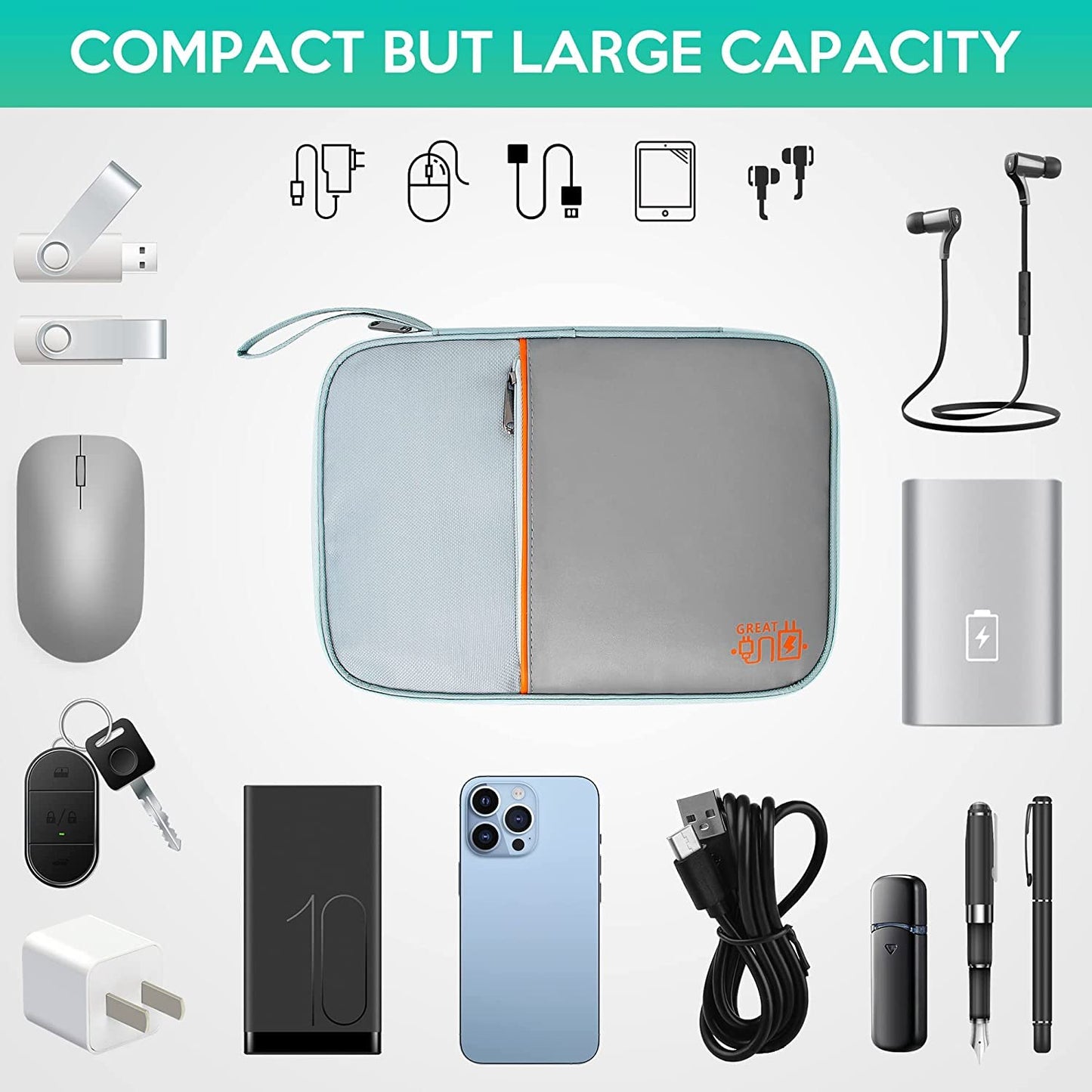Electronics Organizer Bag Waterproof Carrying Pouch