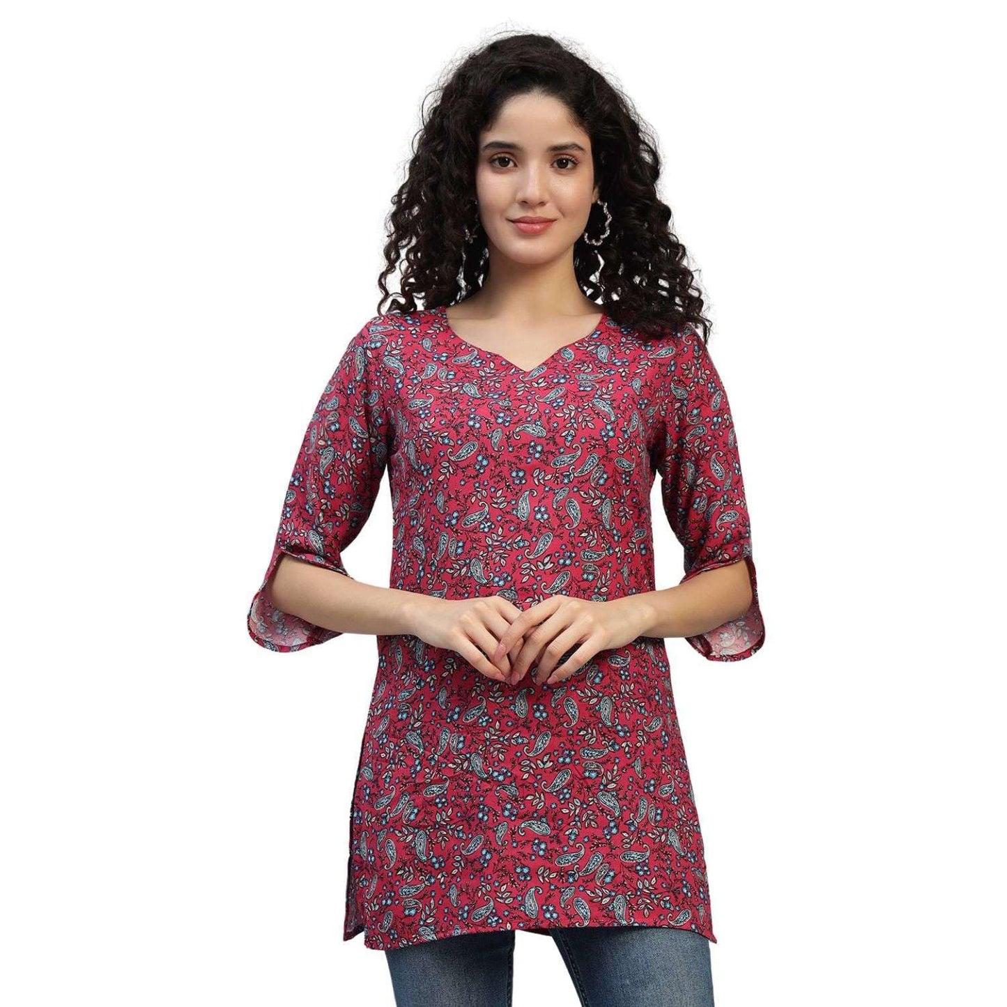 VEERSTOW Women's Cotton Short Kurti 3/4 Sleeve